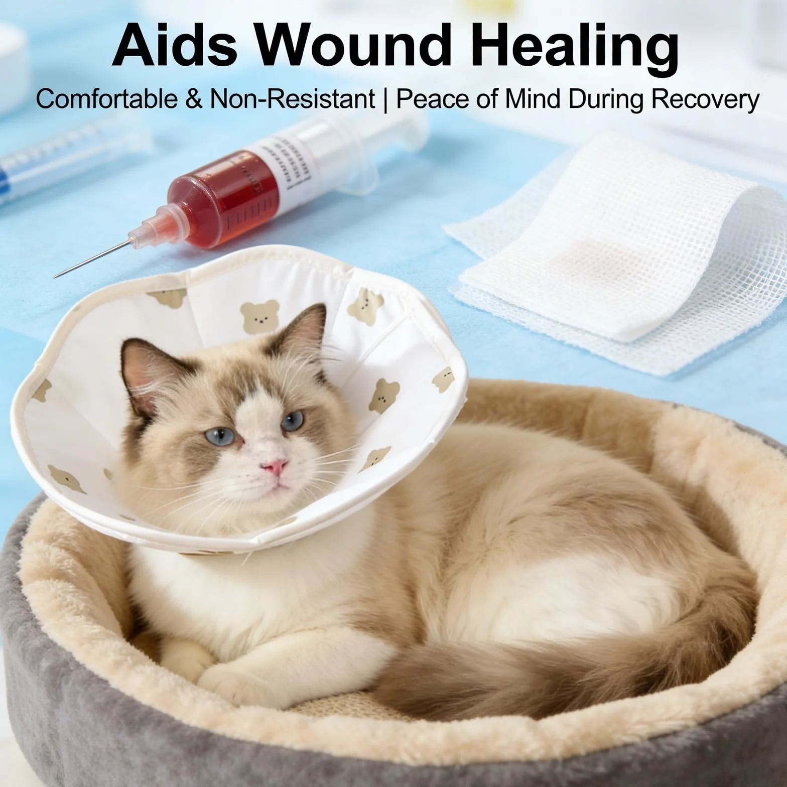 Collier conique doux anti-morsure pour chat de récupération ajustable léger