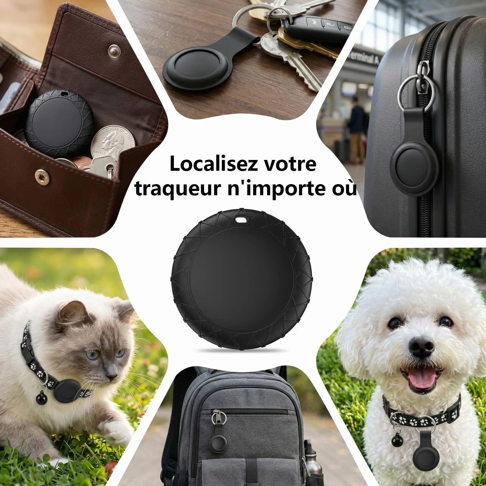 Collier GPS Chat Chien sans Abonnement IPX6 Traceur Localisation Temps Réel Compatible iOS Android Noir