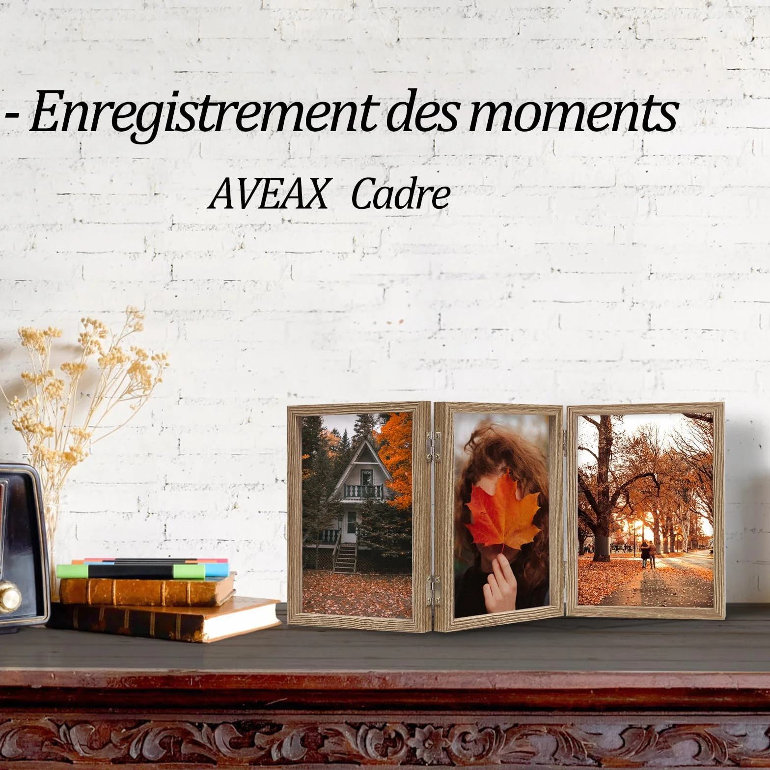 AVEAX Cadre Photo Triple 10x15 cm Vrai Verre Pliable pour Table