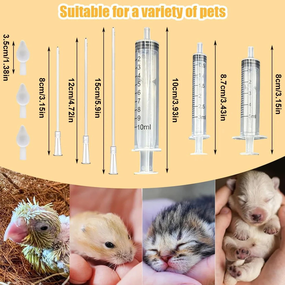 GXGM 1 Jeu Nourrissage Oiseaux, Contient Un Feeder de 3/5/10 ML+Un Cathéter de 8/12/15 cm+3 Cuillères, Convient aux Oisillons et aux Perroquets, Accessoire pour Les Petits Animaux Domestiques