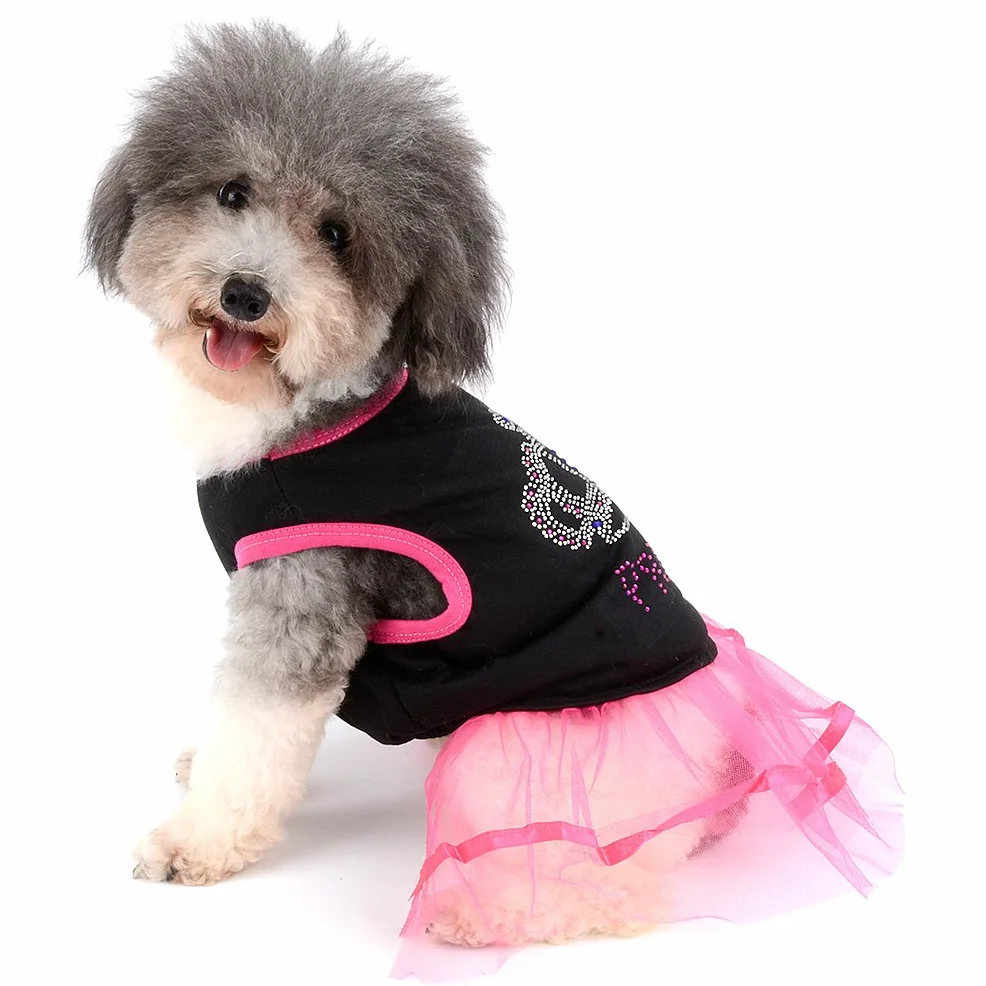 Strass Princesse Chien Robe en Dentelle Tutu Jupe Gilet pour Petit Chien