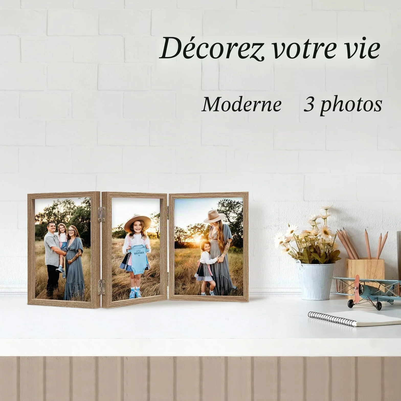 AVEAX Cadre Photo Triple 10x15 cm Vrai Verre Pliable pour Table