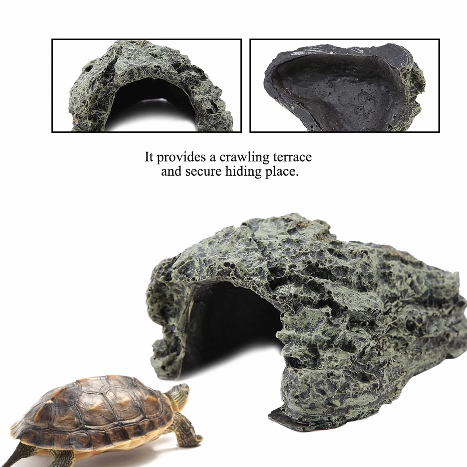 Grotte de Cachette pour Reptiles, Résine Simulation Roche Abri Reptile Plate-forme d'Observation (L)