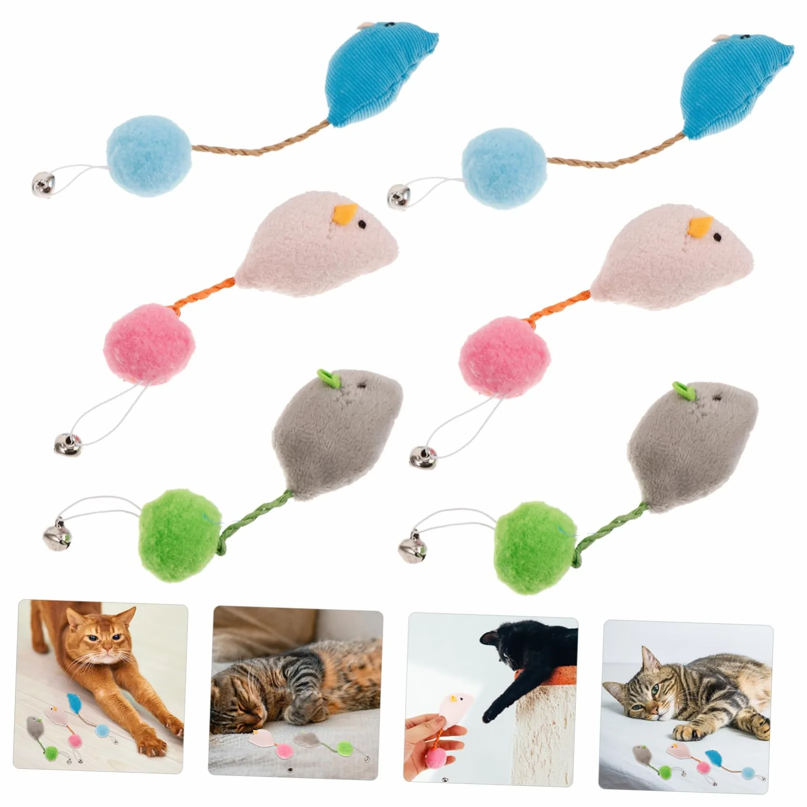 Hemobllo 6Pièces Souris pour Chat Colorées avec Cloche pour Stimule Activité et Jeu Intérieur