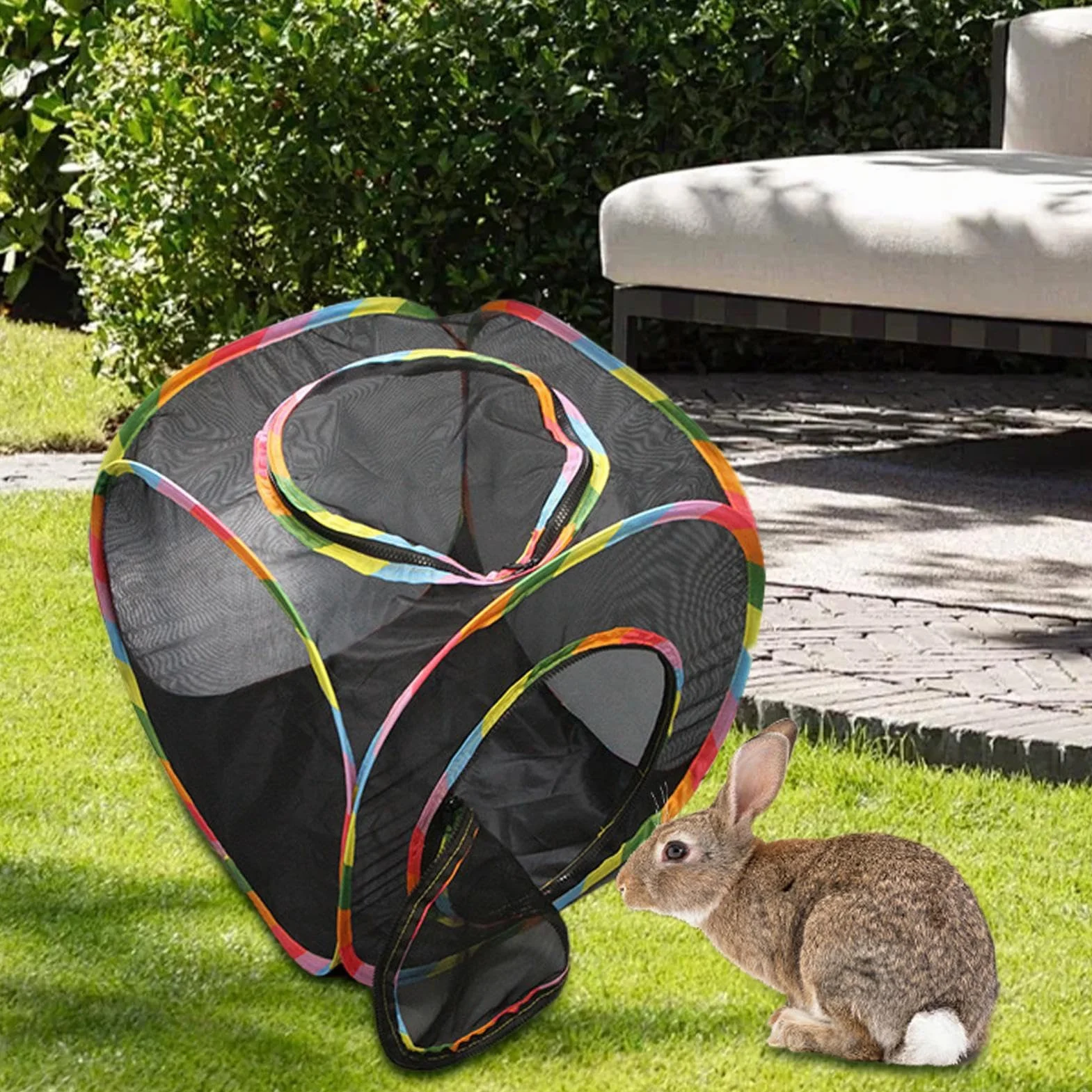 Cube pour Chat d'Extérieur - Cabane de Jeu avec Toit - Maison Pliante en Maillage Aéré