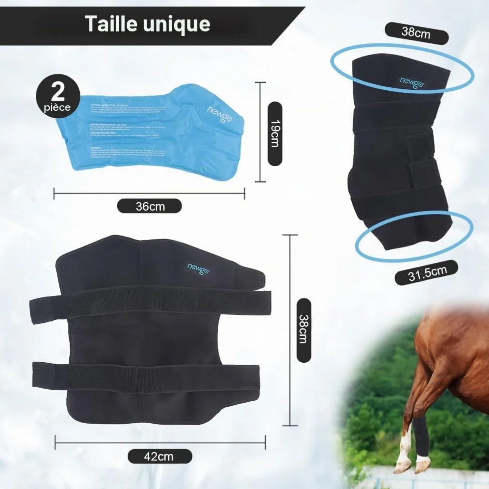 NEWGO Guêtres froides cheval maintien ferme - 2 blocs de refroidissement amovibles bandage lavables