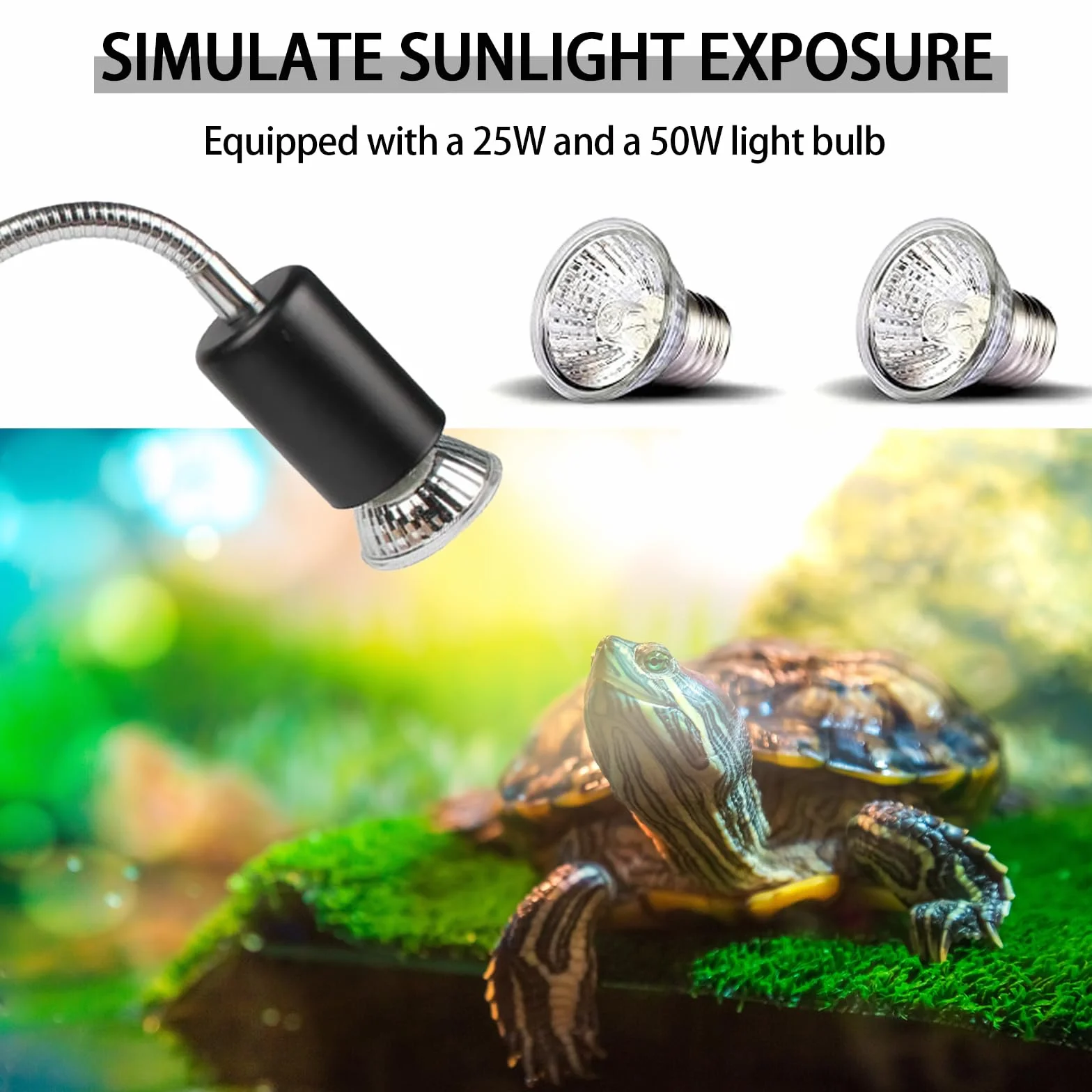 Lampe Chauffante pour Reptiles Tortue avec Ampoules UVA UVB 25W 50W, Pince 360°