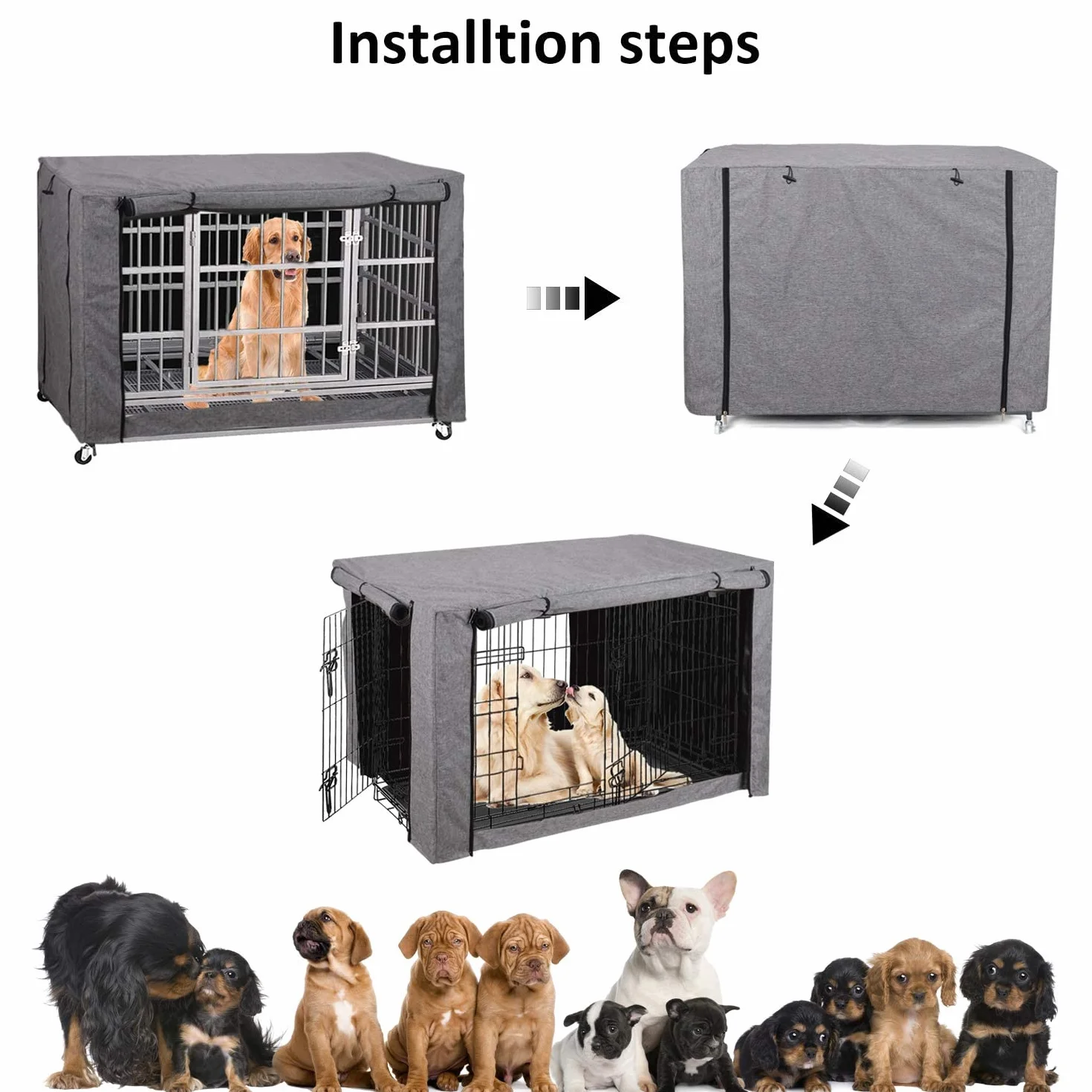 Housse pour cage à chien coupe-vent durable pour cage métallique intérieur extérieur
