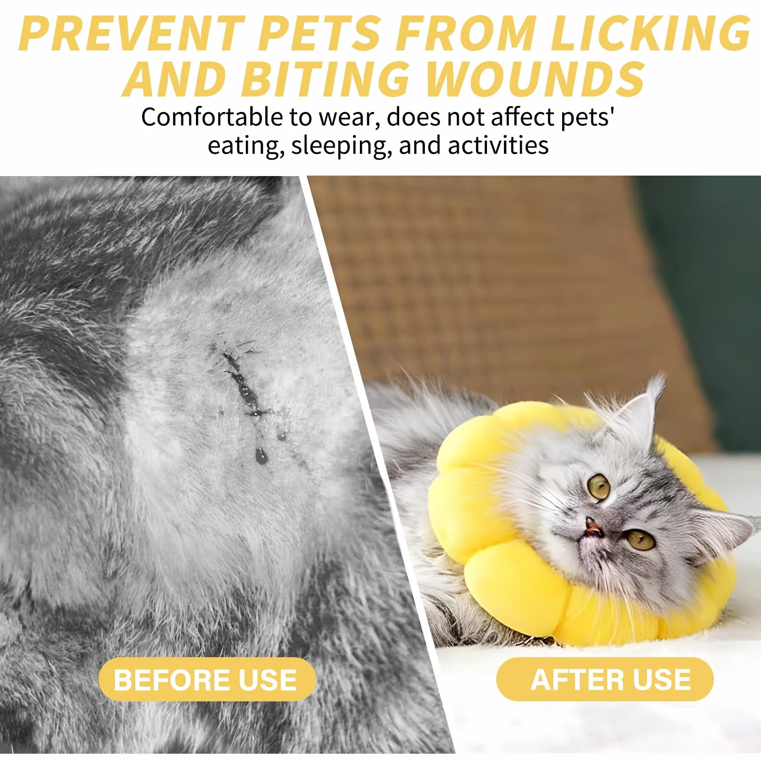 Collier de Protection Ajustable pour Chats en Coton Suédé Respirant, Anti-Léchage Chirurgie, Taille Réglable 14-22cm
