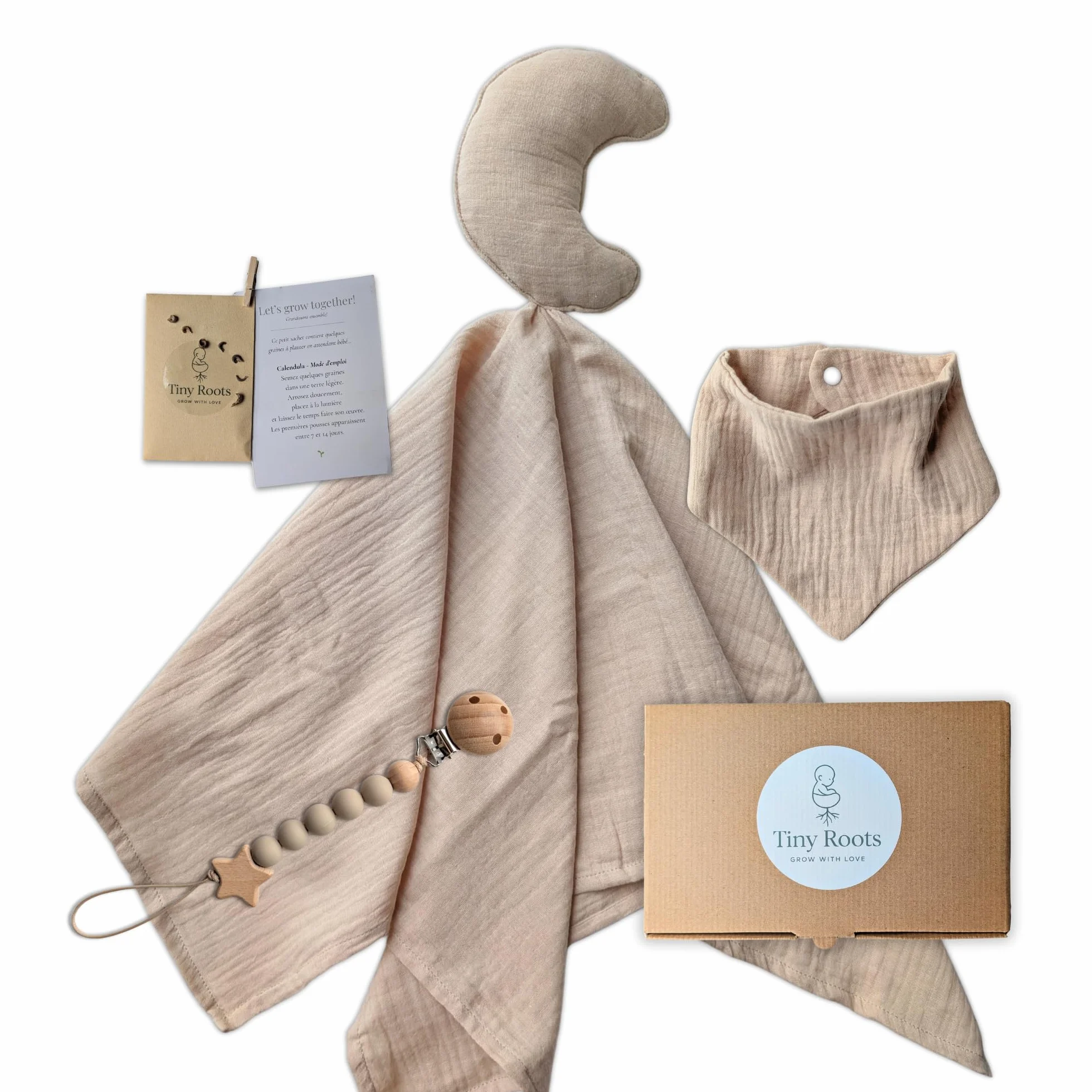 Tiny Roots Coffret Naissance Original Graines à Semer Kit Cadeau Bébé Complet Beige