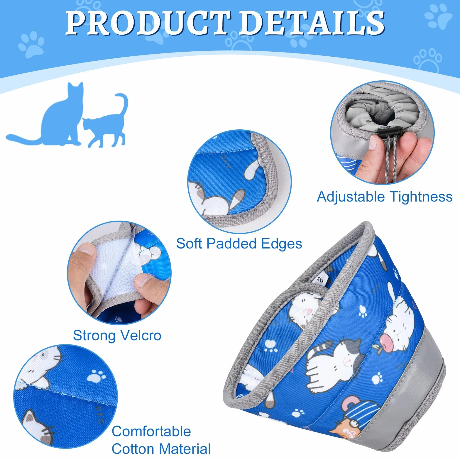 Collerette Chat Anti Léchage Réglable Doux Collier de Protection Souple Pliable Bleu S