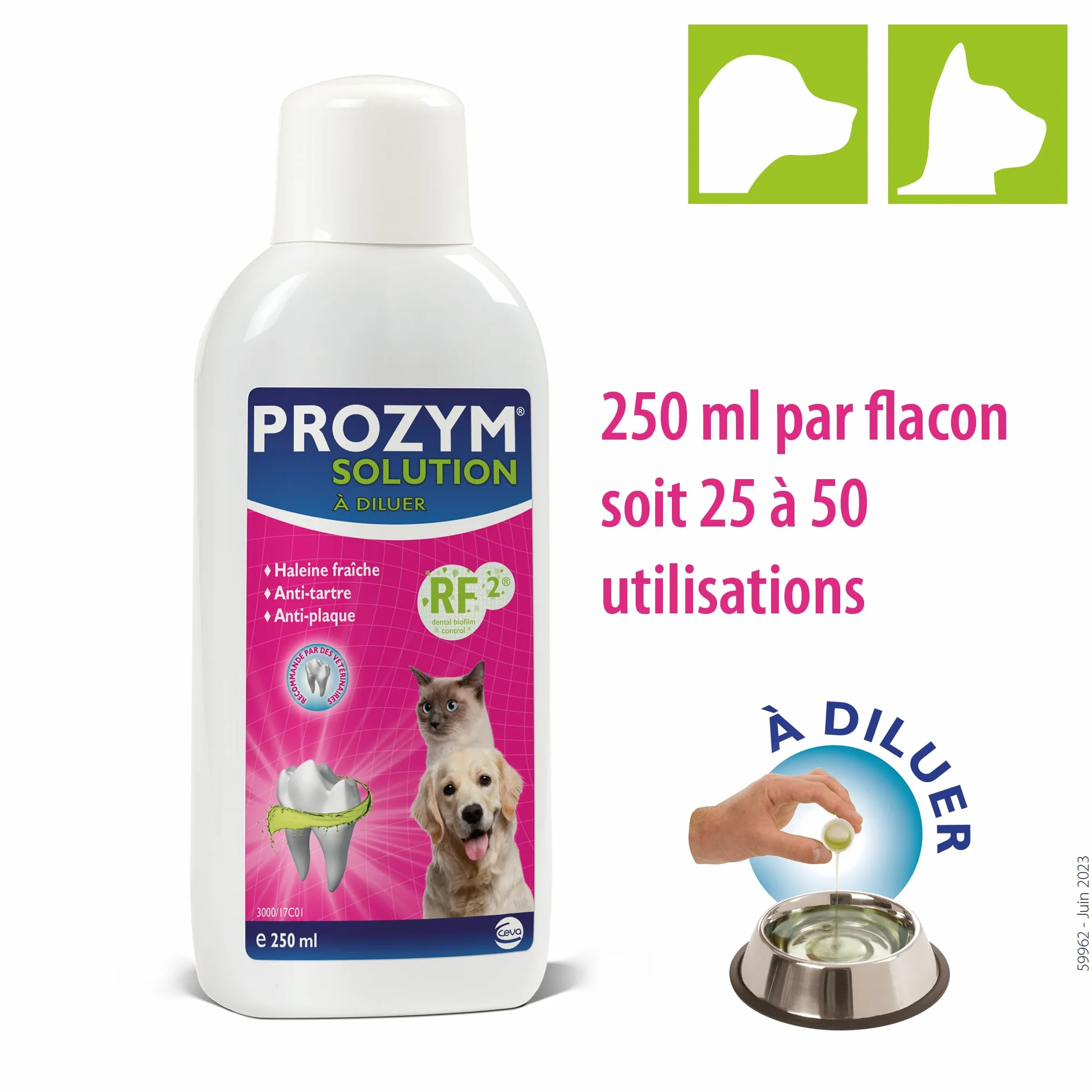 PROZYM Lot de 2 Solutions Dentaires pour Chiens et Chats Anti-tartre Anti-Plaque Haleine fraîche