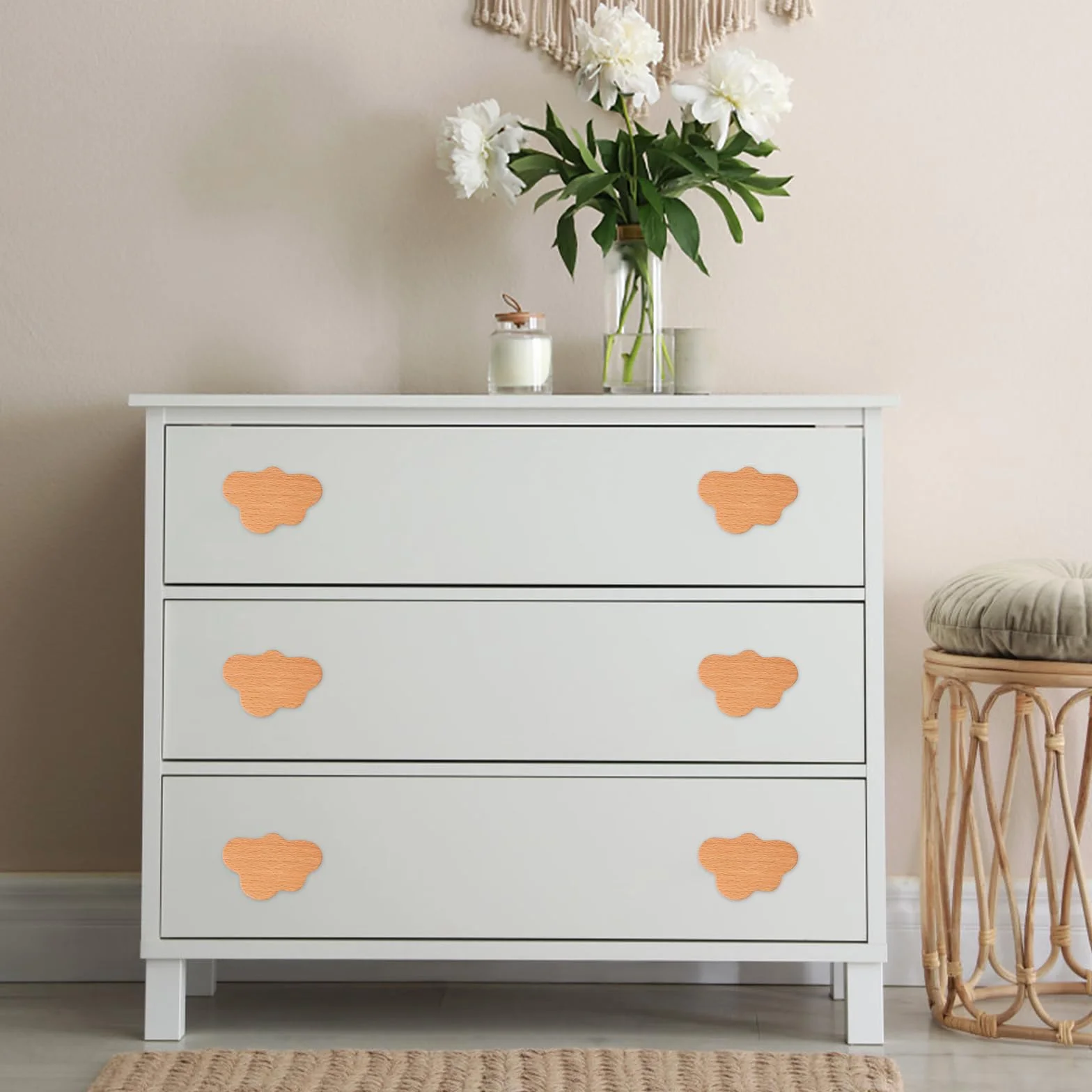 Boutons d'Armoire en Bois Massif 6Pcs Poignées de Tiroir avec Vis