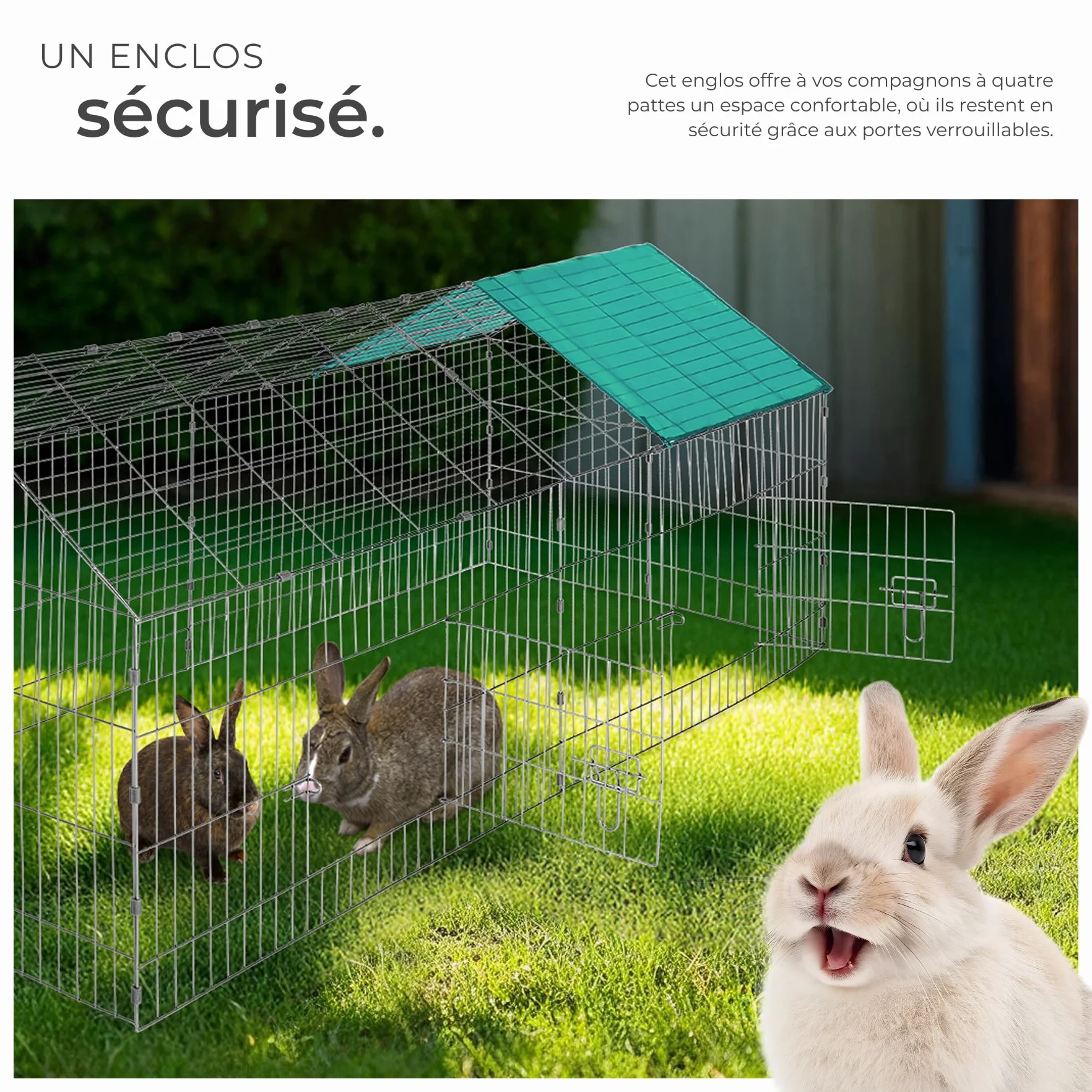 tectake Clapier Lapin Exterieur Cage Cochon d'Inde Lapin Rongeurs 180x75x75 cm Métal XXL Sol sans Fond 2 Portes Pare-Soleil Toit
