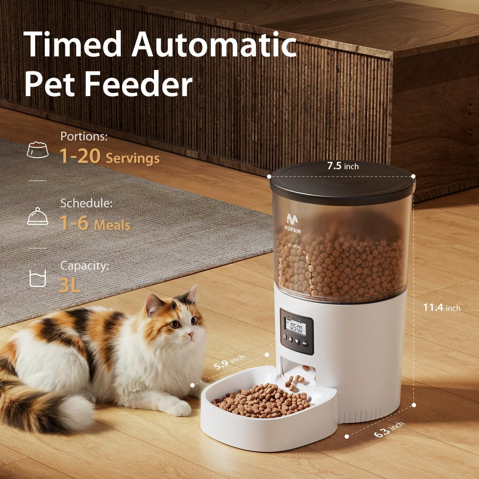 Distributeur Croquettes Chat Automatique avec Minuterie Programmable 3L Blanc