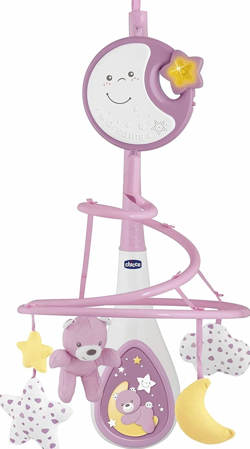Chicco Mobile Musical First Dreams 3en1 pour Bébé avec mélodies apaisantes et Projection d'arc-en-Ciel, 4 pendentifs Doux