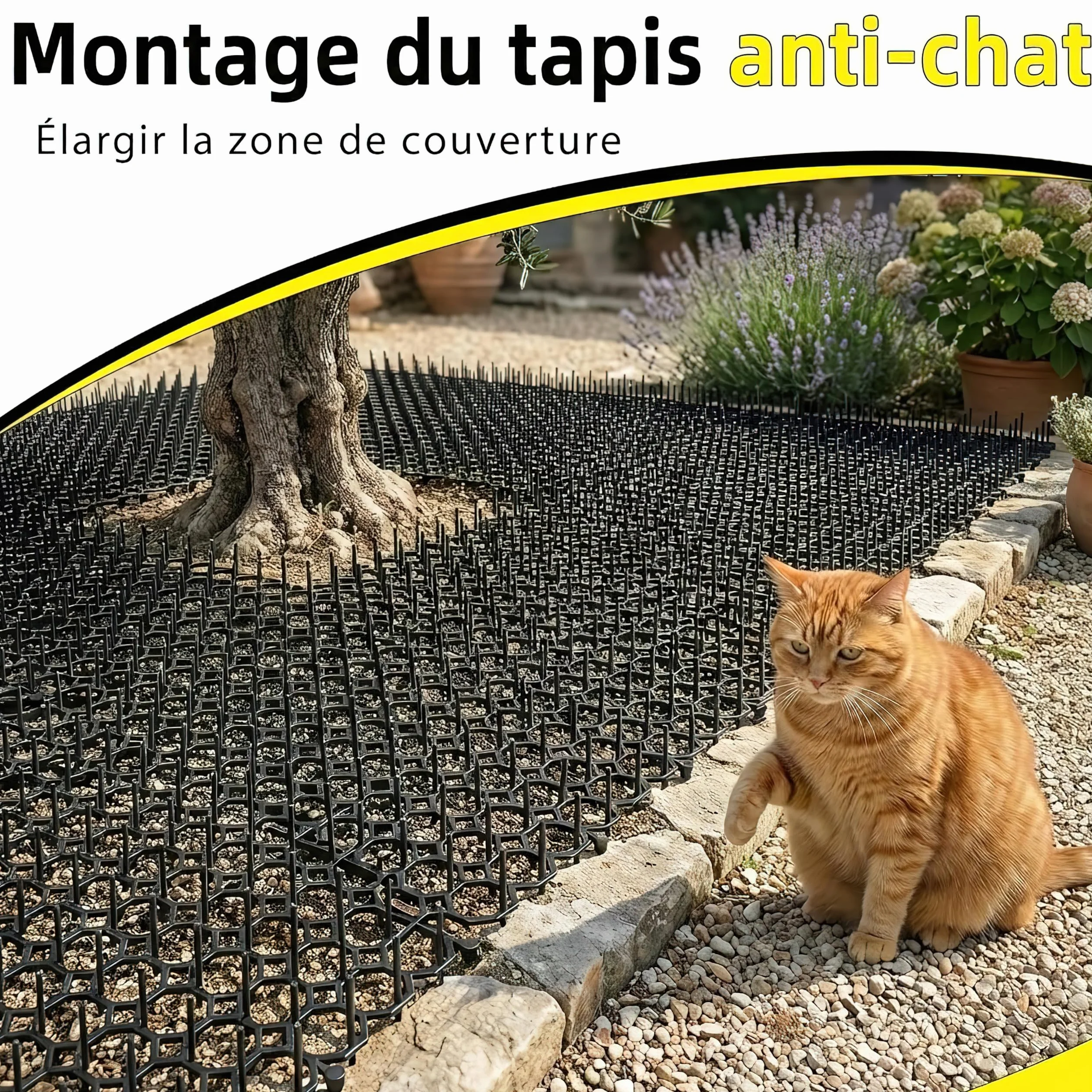 Tapis Anti Chat à Picots Lot de 6 20x15cm Répulsif Chat avec Piquets Fixation Grille Dissuasive Jardin Canapé Plantes Barrière Intérieur Extérieur