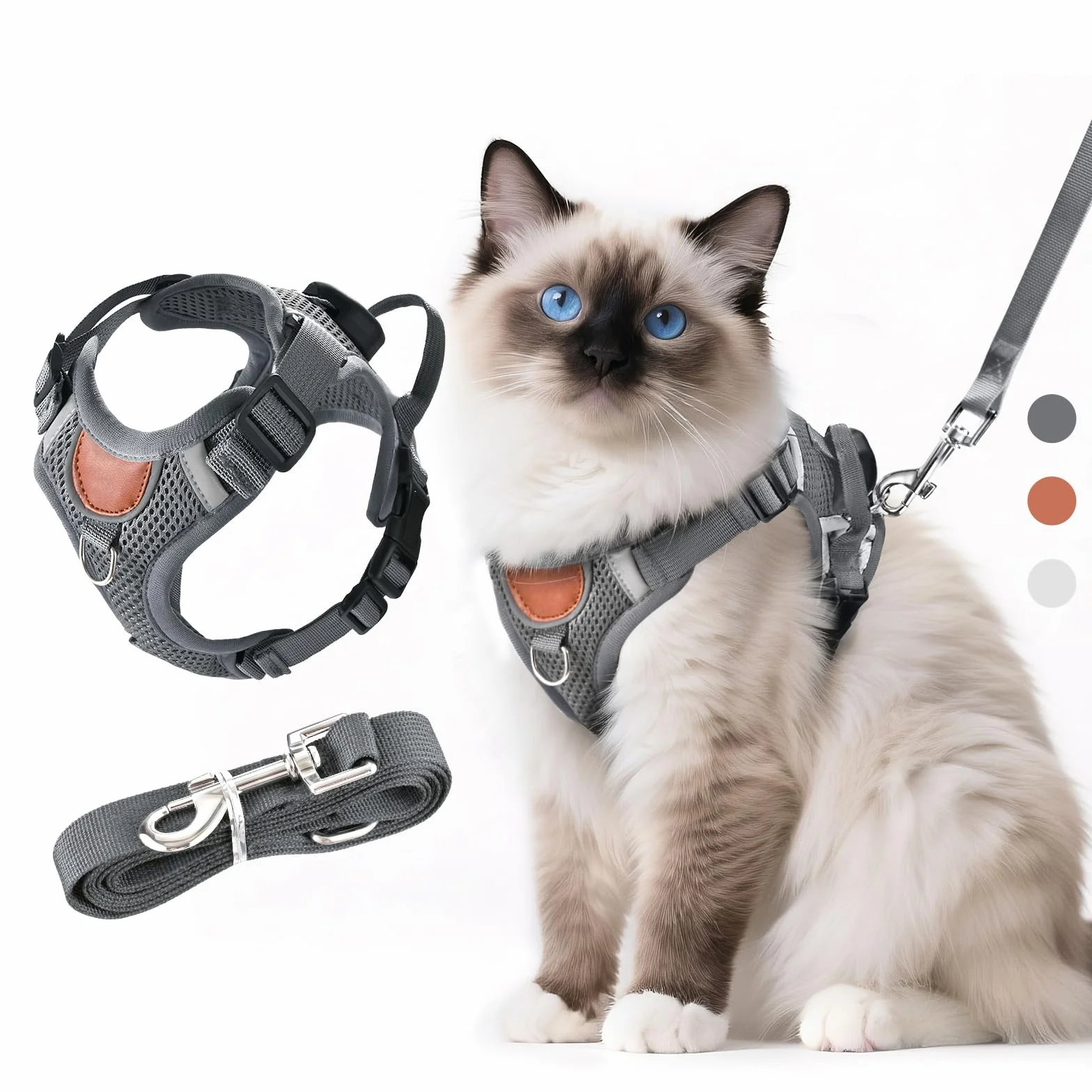 Harnais anti-fuite pour chat (Gris foncé, S)