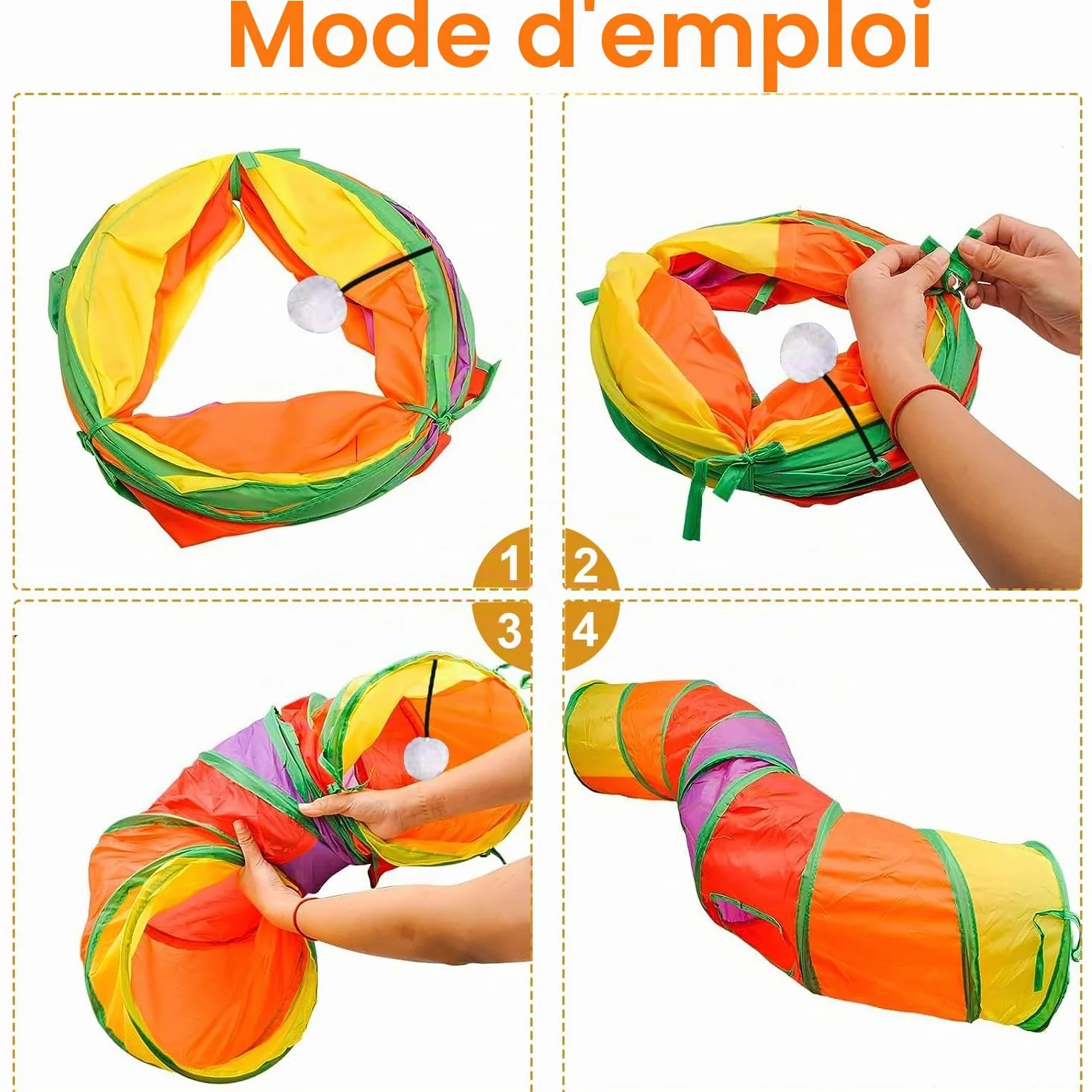 Jouet Tunnel pour Chat Interieur 2 Voies Pliable S-Tunnel pour Chaton Chien Lapin