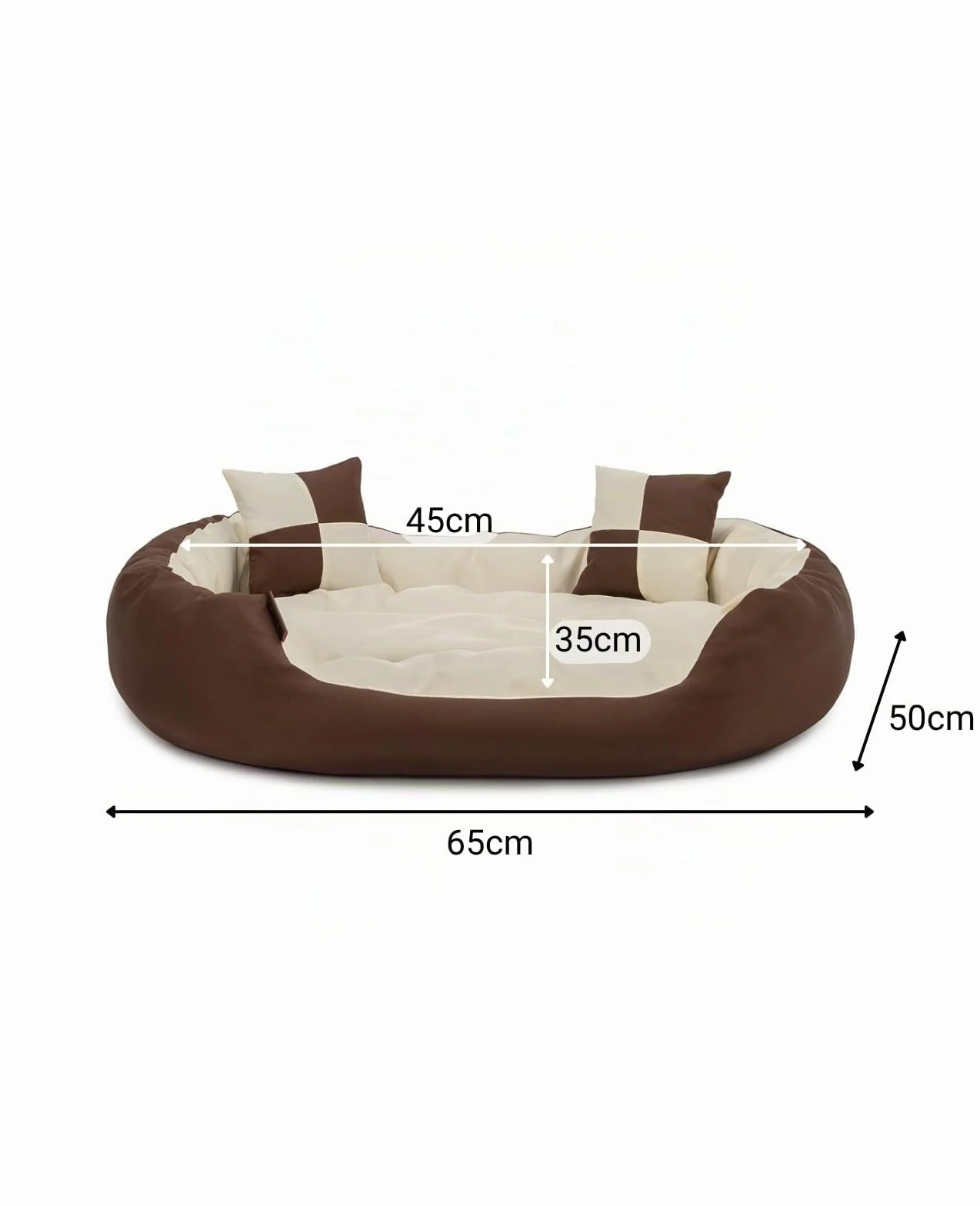 Lionto Lit pour Chien 4-en-1 avec Coussin réversible 65x50 cm Marron/Beige