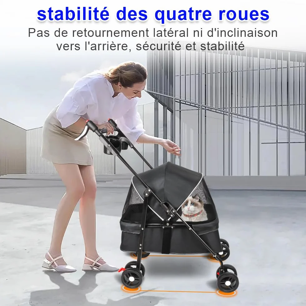 Poussette buggy pliable chien chat panier rangement porte-gobelets tissu 300D Oxford imperméable 4 roues 25 kg