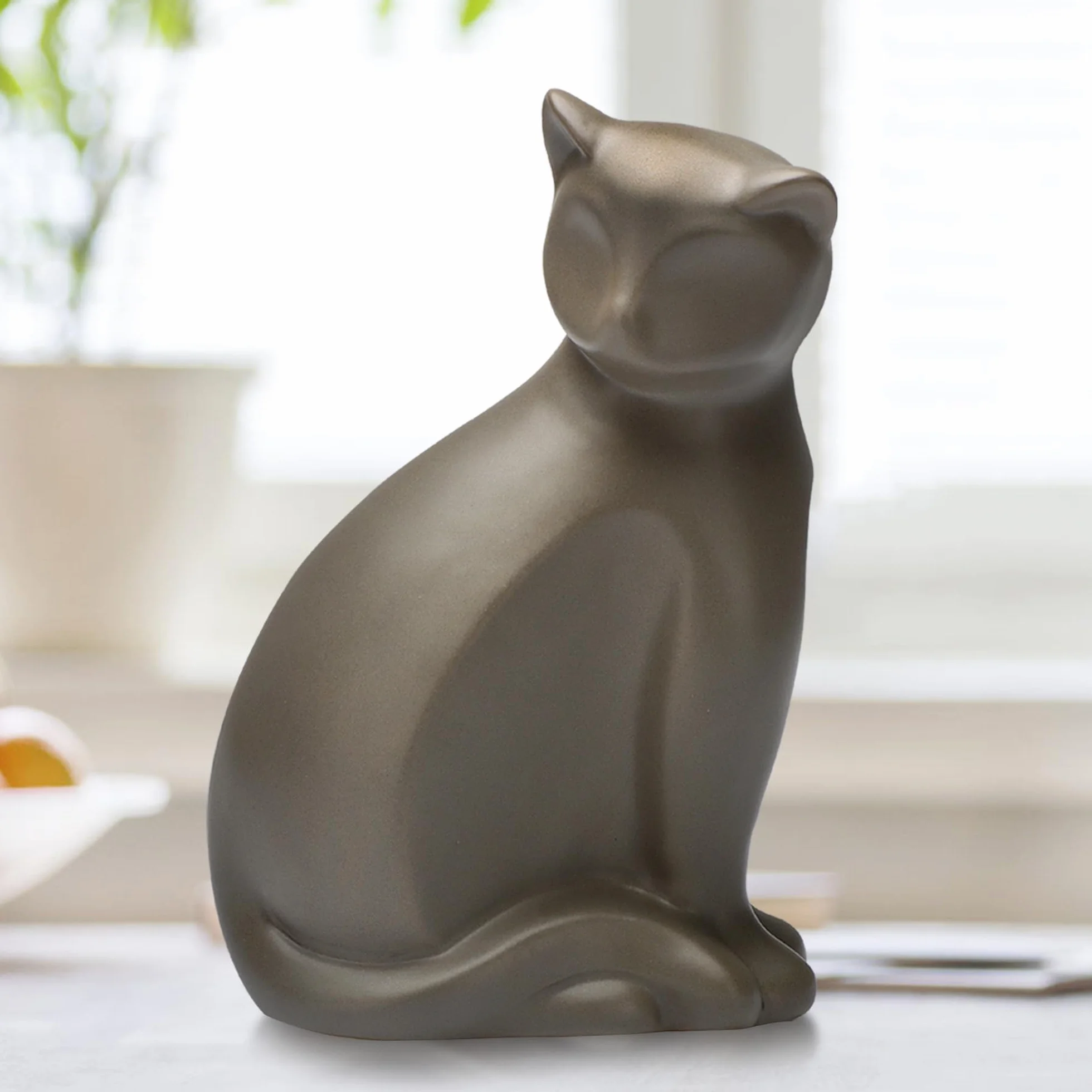 Urne en céramique pour chat, boîte de crémation pour animaux de compagnie, urne décorative marron pour cendres de chats petite à moyenne