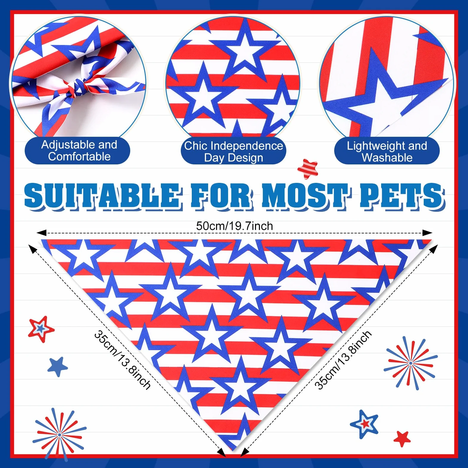 Sumind Lot de 100 bandanas patriotiques pour chien en vrac, écharpe triangulaire, bandanas pour chiens avec motifs de jour de l'indépendance pour le jour de l'indépendance, accessoires de costume pour