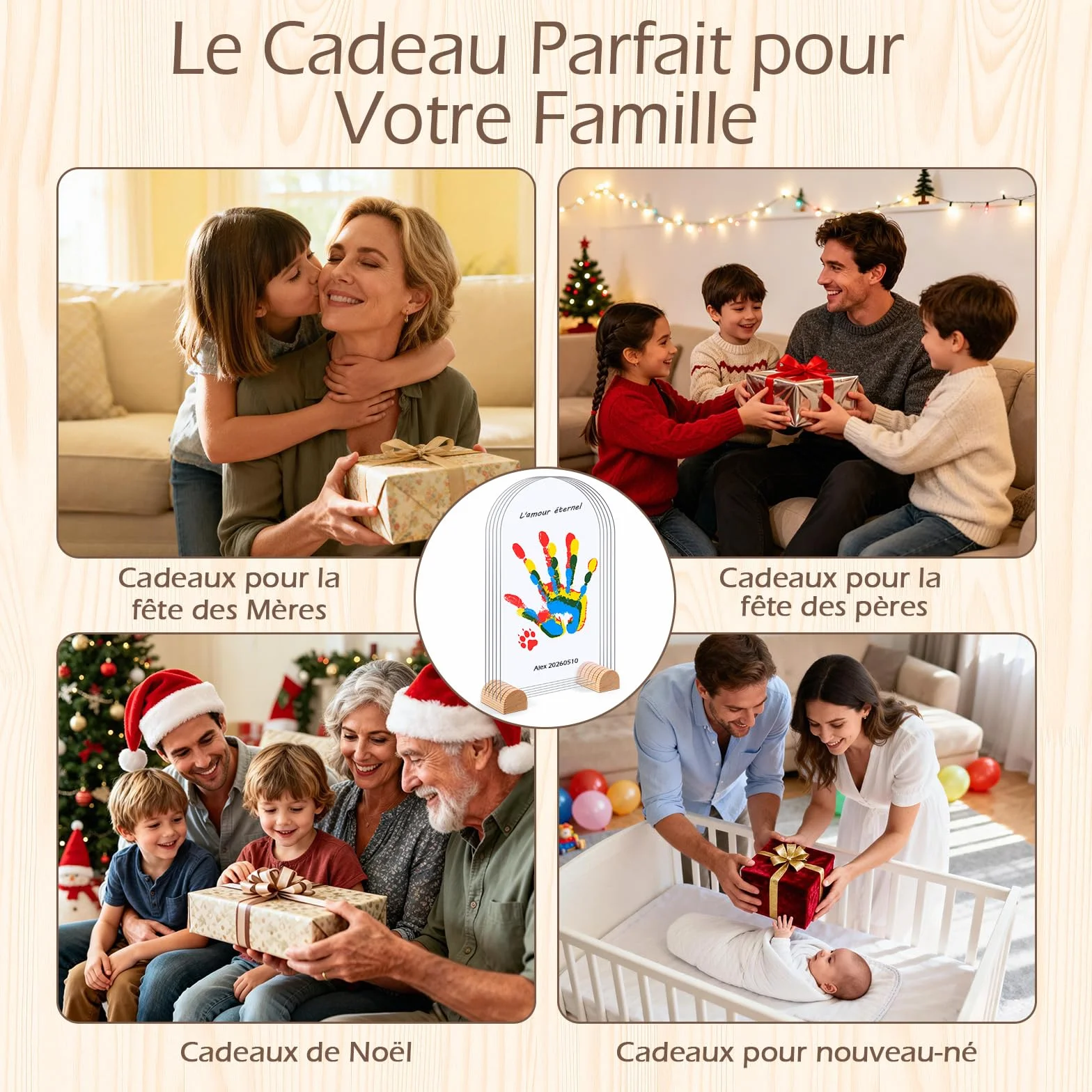 Kit Empreinte Famille Pour 5 Empreintes, Souvenir Personnalisé Décoration Maison Cadeau Baptême