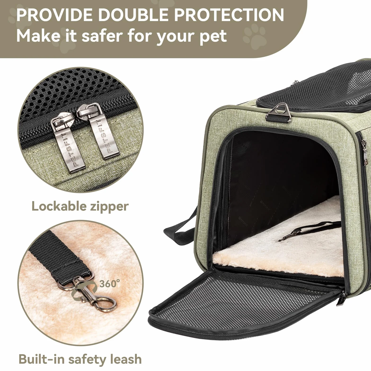 Petsfit Sac de transport extensible pour chat et chien approuvé par les compagnies aériennes avec tapis en peluche amovible