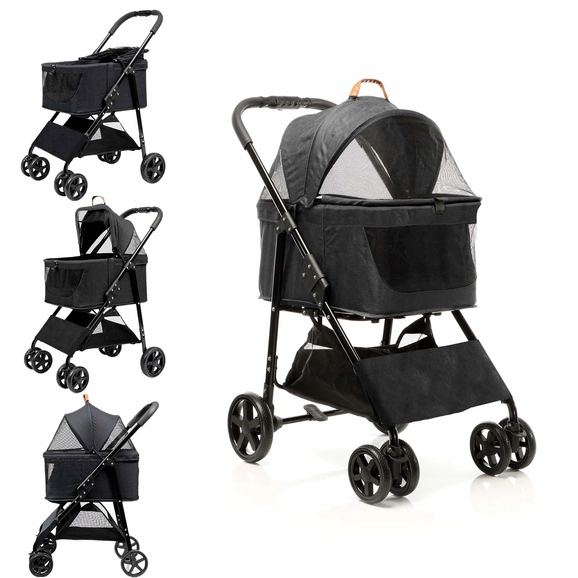 Fudajo Poussette pliable pour chiens et chats 2 en 1 – Capacité max. 20 kg – Noire – Acier et EVA – Buggy Chariot petits animaux