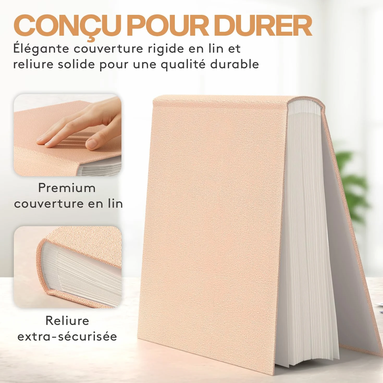 ACROPAQ Album photo scrapbooking 100 pages 600 photos 9x13 cm 10x15 cm 13x18 cm Livre photo Housse en lin Beige