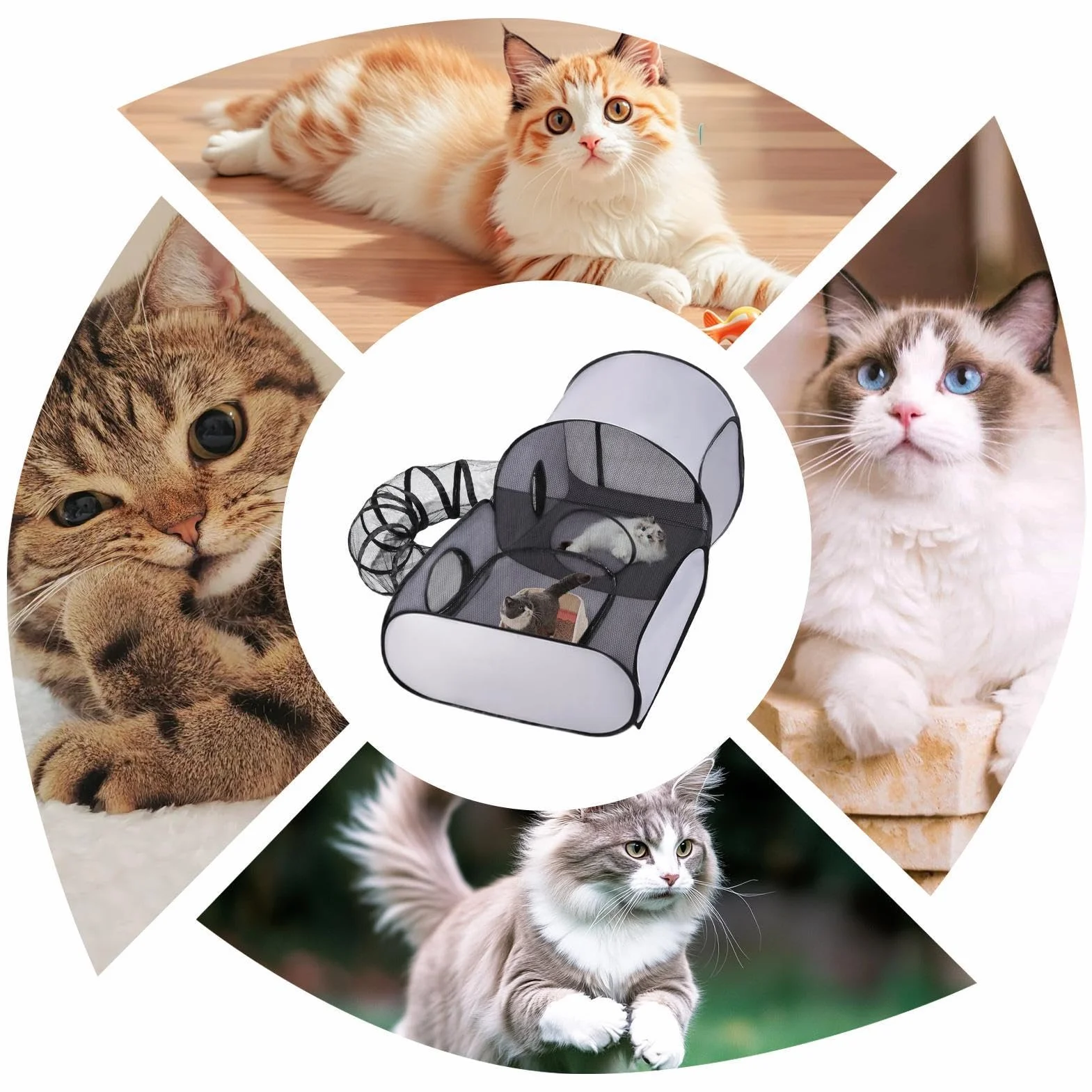 Tente d'extérieur pour chat 50 x 99 x 69 cm Enclos pliable avec tunnel pour chaton chiot petits animaux
