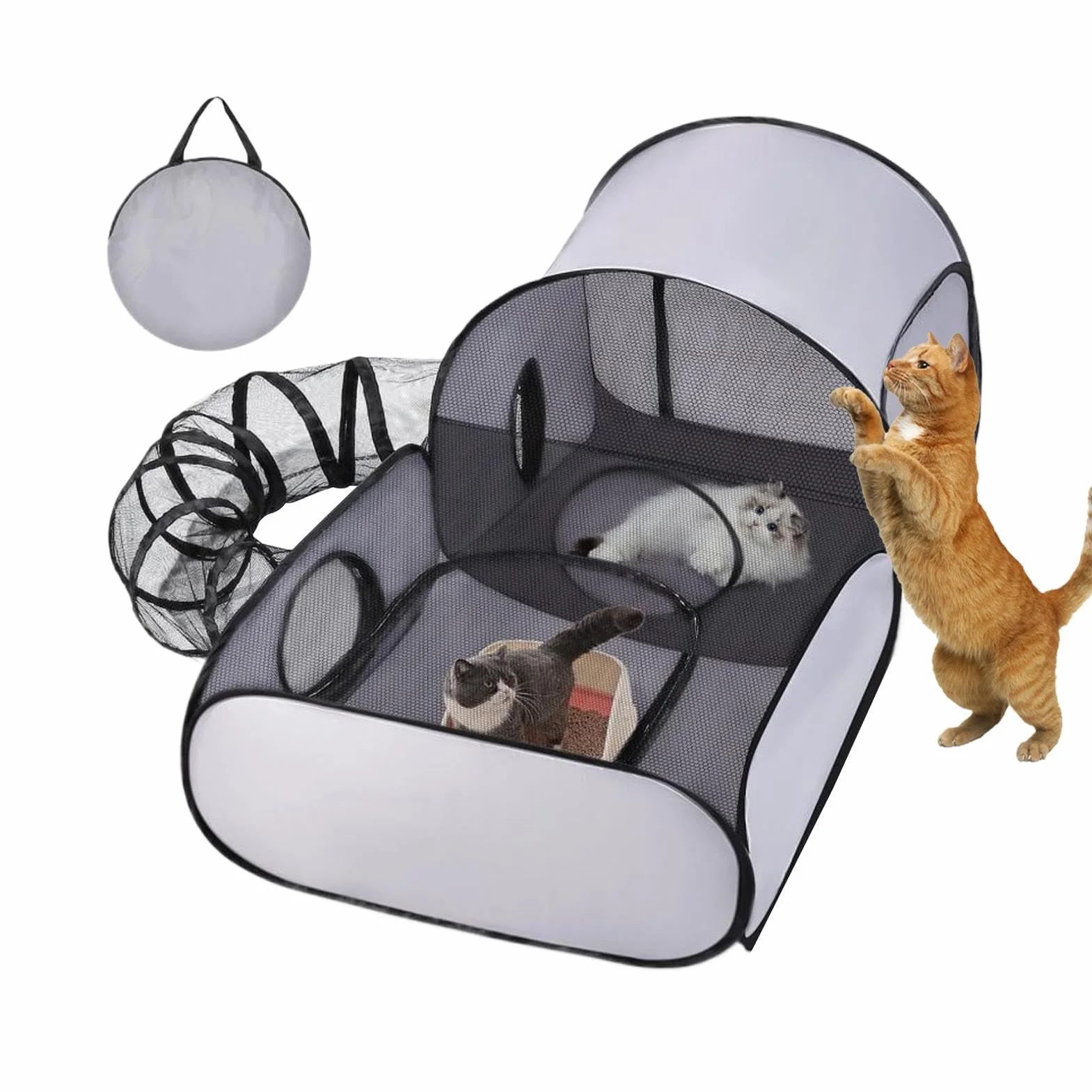 Tente d'extérieur pour chat 50 x 99 x 69 cm Enclos pliable avec tunnel pour chaton chiot petits animaux