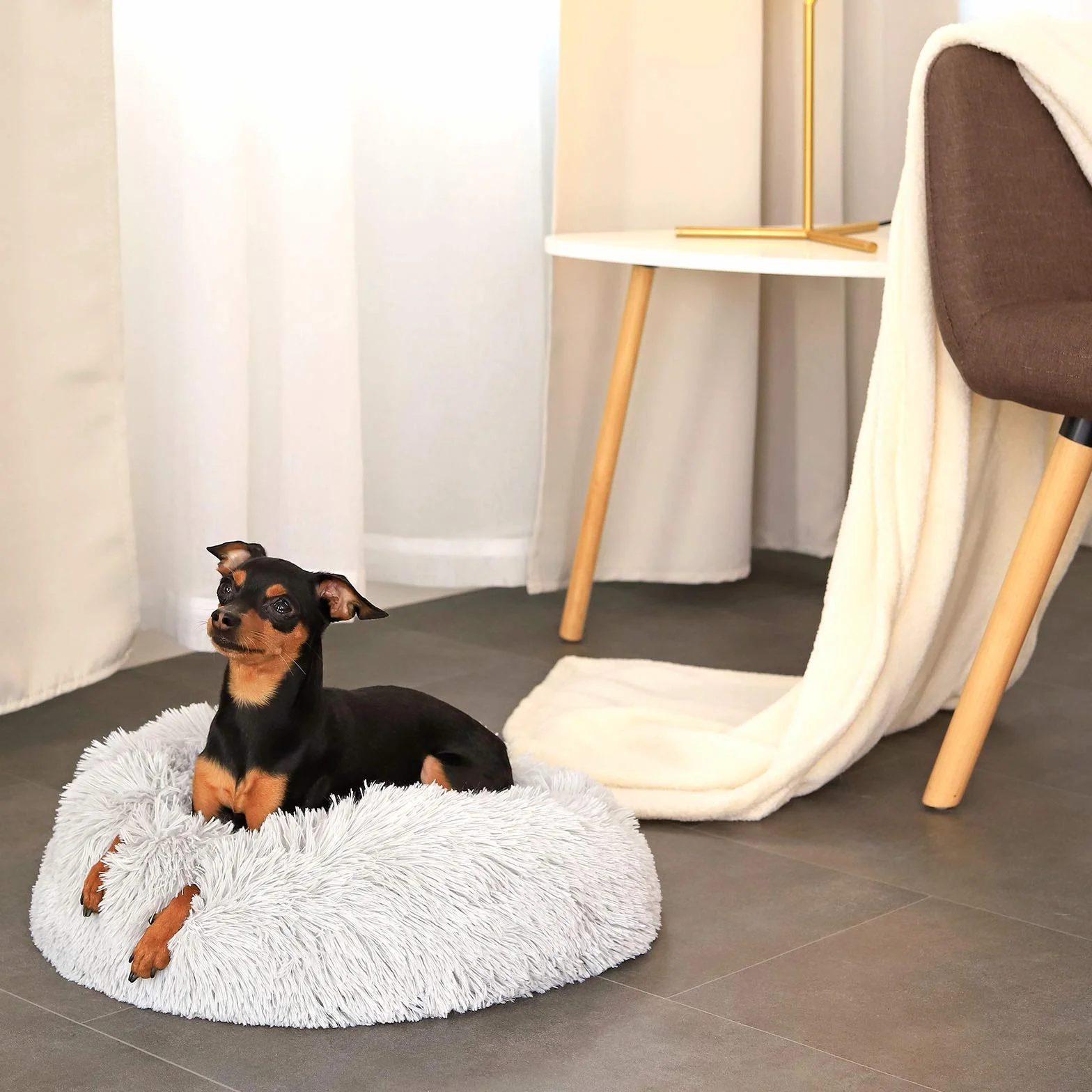 Lit Donut pour Chiens et Chats Ø40 cm, Coussin Rond Moelleux avec Rembourrage Extra épais, Gris Clair