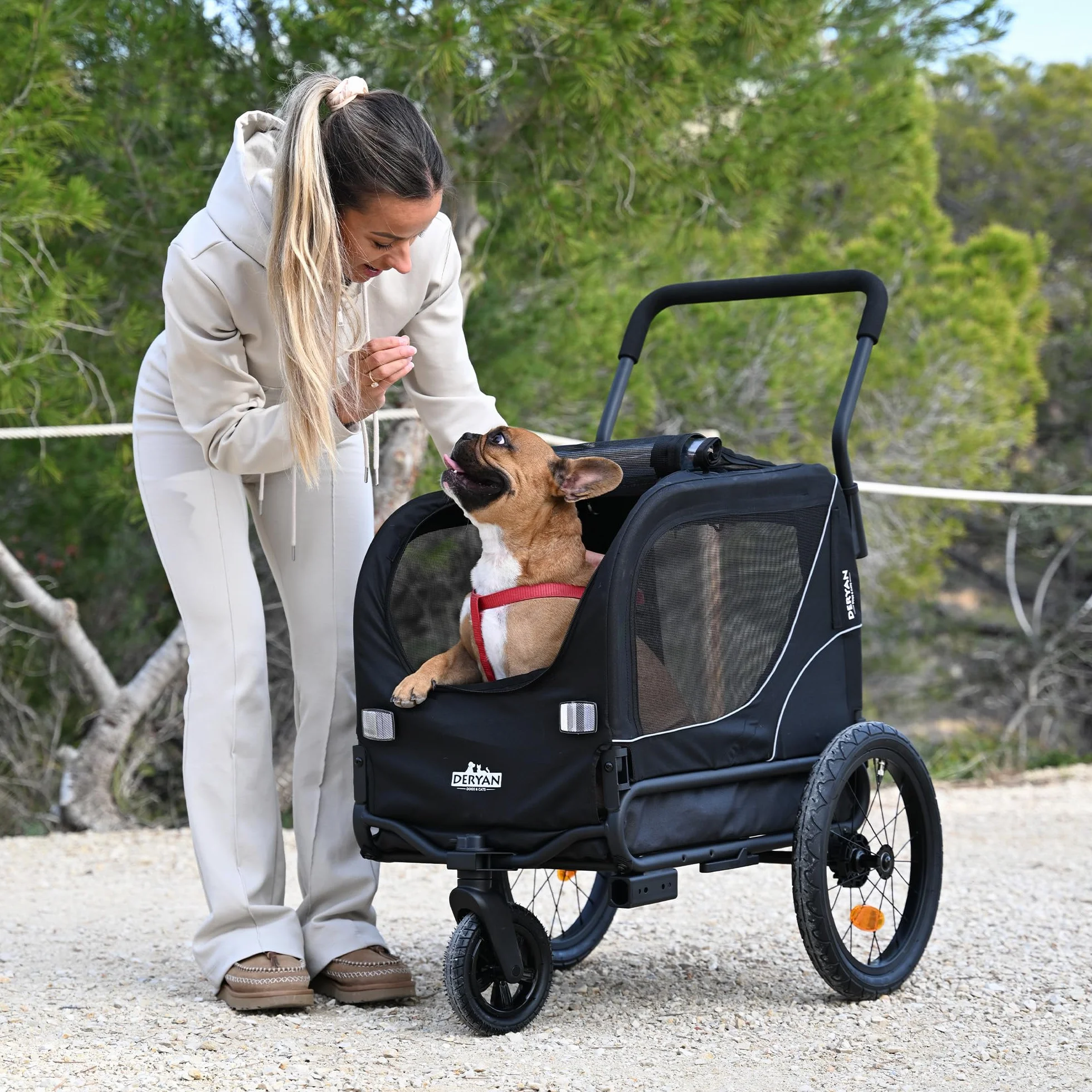 Deryan Remorque Velo Chien 3 en 1 Pliable avec Reflecteurs, Charge Maximale 20 kg, Noir