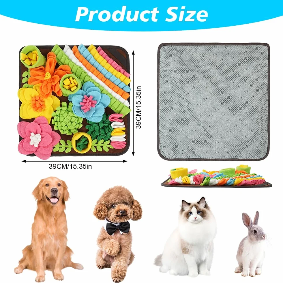 Tapis à renifler pour Chien OSDUE 39x39cm Tapis de Fouille Alimentation Lente Lavable Pliable Brun