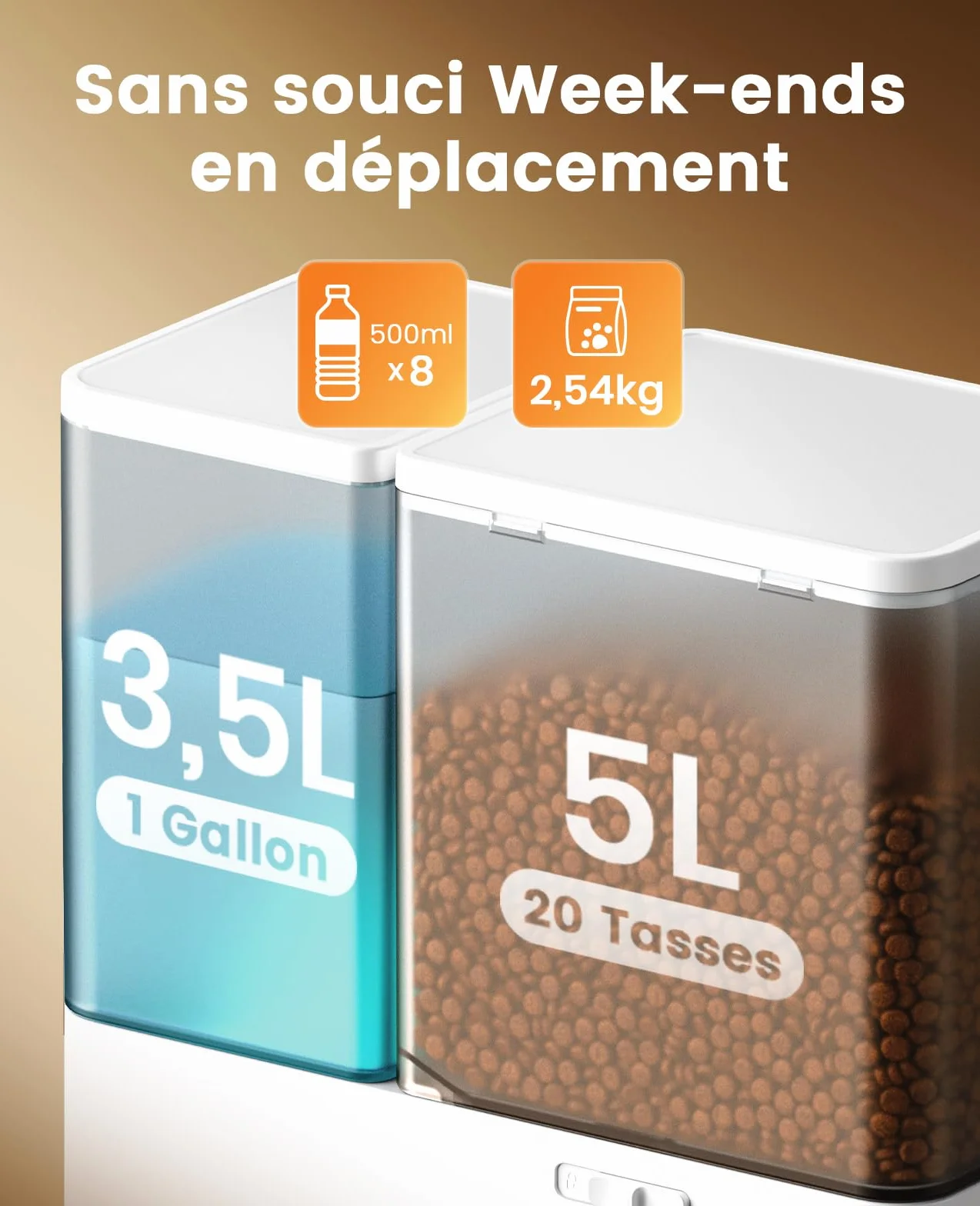 Oneisall Distributeur d'eau et d'alimentation Automatique pour Chat, 36 Tasses/8,5 L, 2 en 1, Grande Capacité