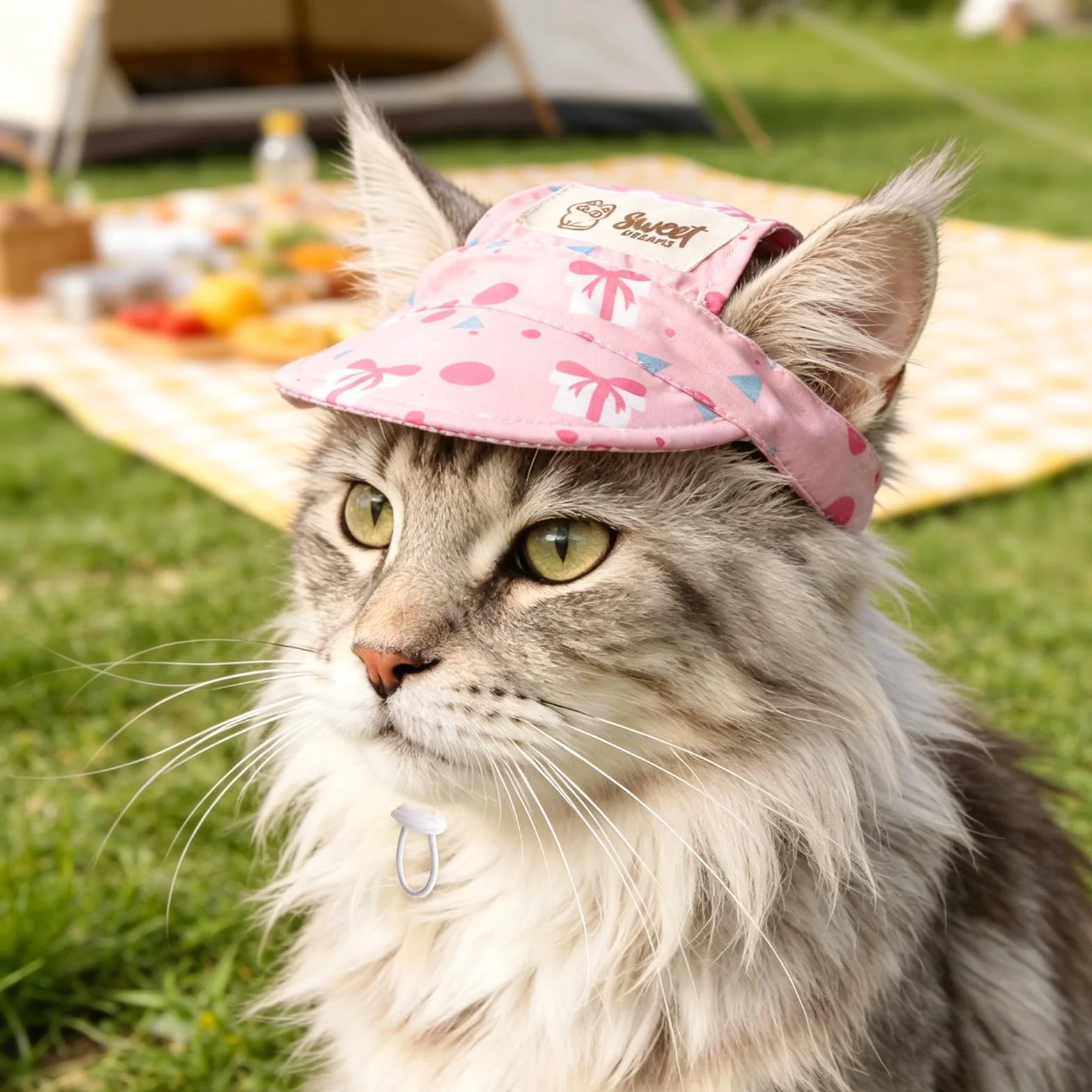 2 Pièces Casquette Chien de Protection Solaire, Chapeau pour Chat Réglable avec Trous d'oreilles, Chapeau de Sport Chat de Compagnie Extérieur pour l'Été Convient Chats et Chiots, Respirant M