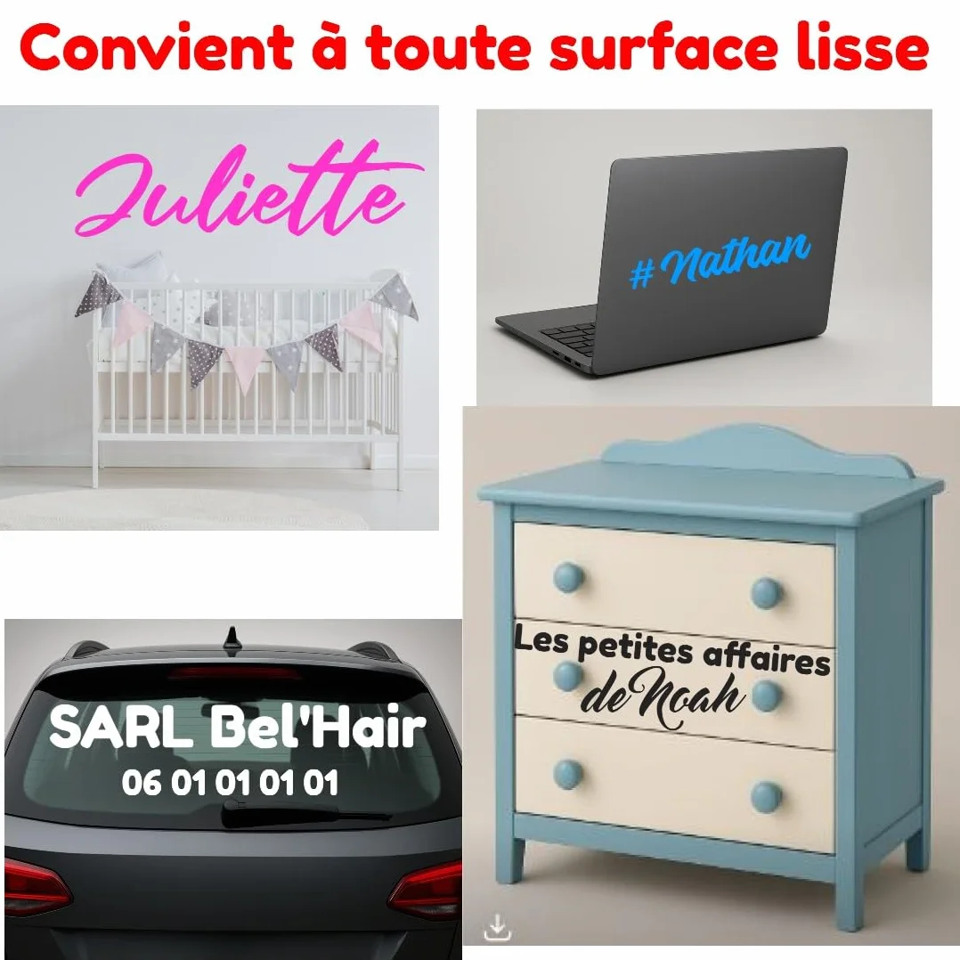 Stickers prénom personnalisé vinyle décoratif 19 couleurs 10-80 cm mural enfant voiture meuble maison