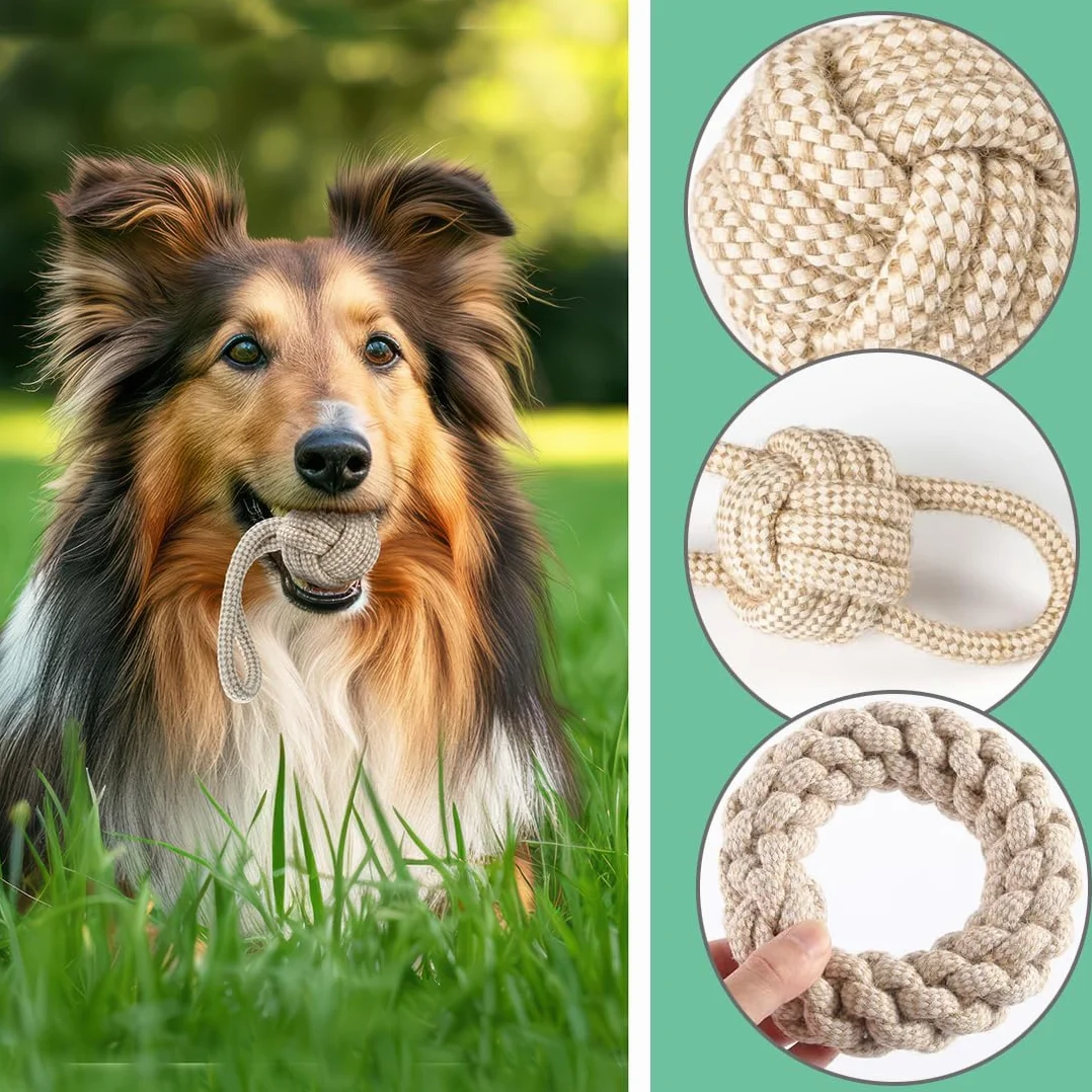 Jouet Chien avec Corde 4 Pcs Balle pour Chiots Doux Matériaux Durables Naturels Non Toxiques