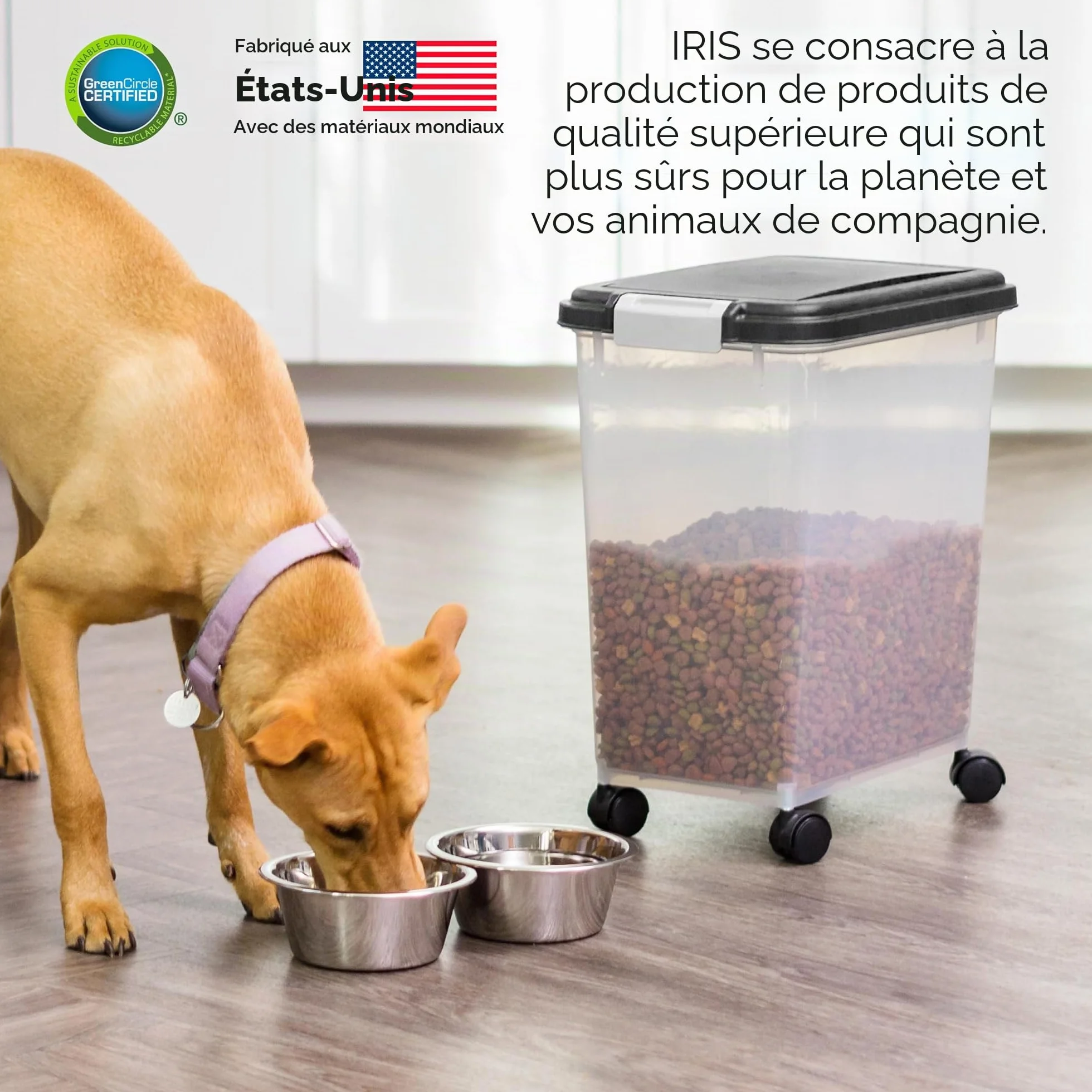 Iris Ohyama Boite Croquettes Chat Hermetique 30L 10kg Noir Plastique sans BPA