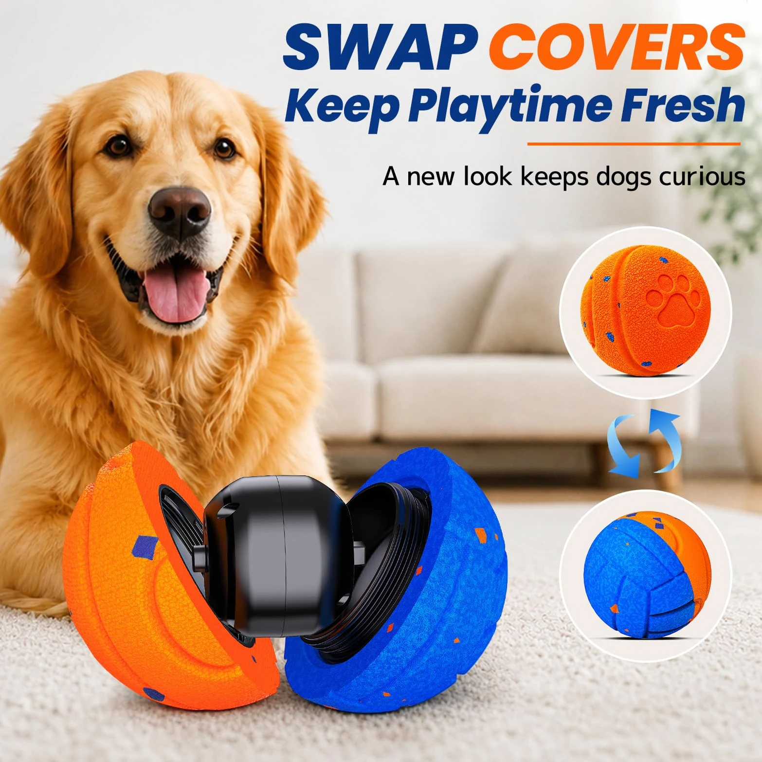 Jouet interactif intelligent pour chien pour les garder occupés, mouvement automatique, matériau E-TPU, 3 modes interactifs, étanchéité IPX7, rechargeable par USB, balle de roulement active pour chiot