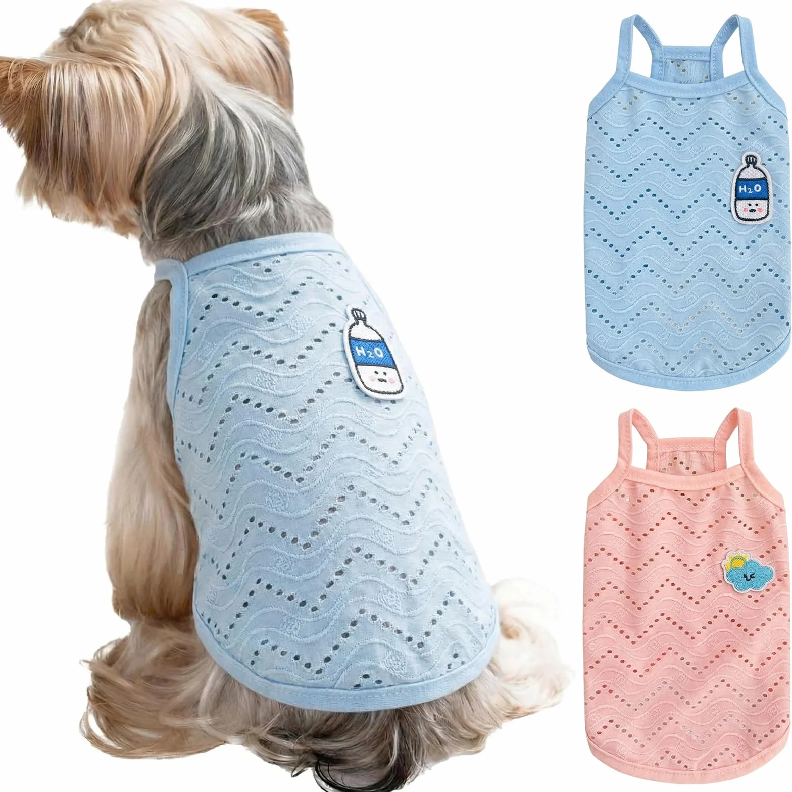 Lot de 2 T-Shirts pour Chien et Chat, Vêtement d'Été Respirant, Taille L, Rose et Bleu