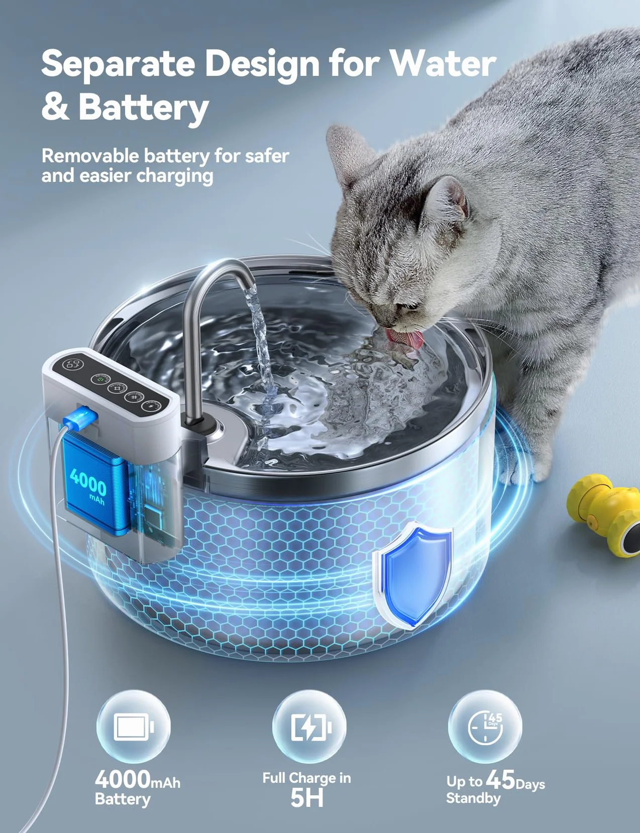 FEELNEEDY Fontaine à Eau Chat sans Fil Acier Inoxydable avec Batterie Rechargeable 4000mAh 3,5L 6 Filtres