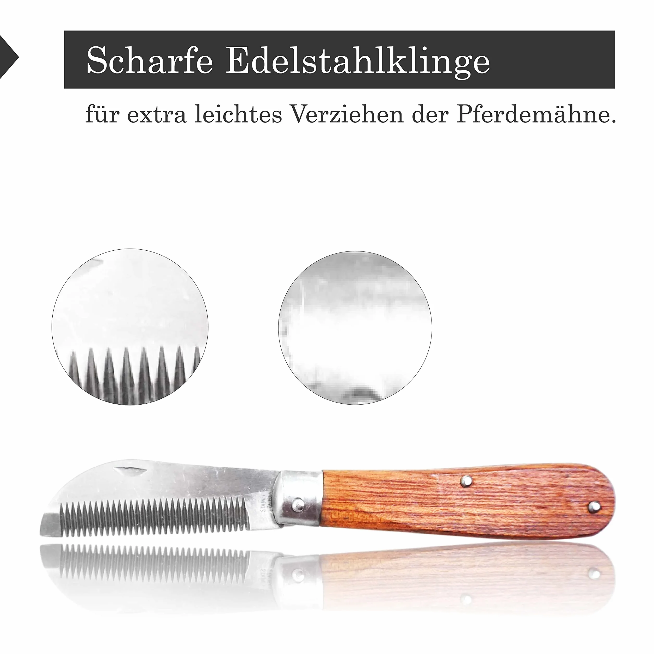 Pferdelinis Couteau à étirer pour Chevaux 18 cm Acier Inoxydable Pliable Manche en Bois