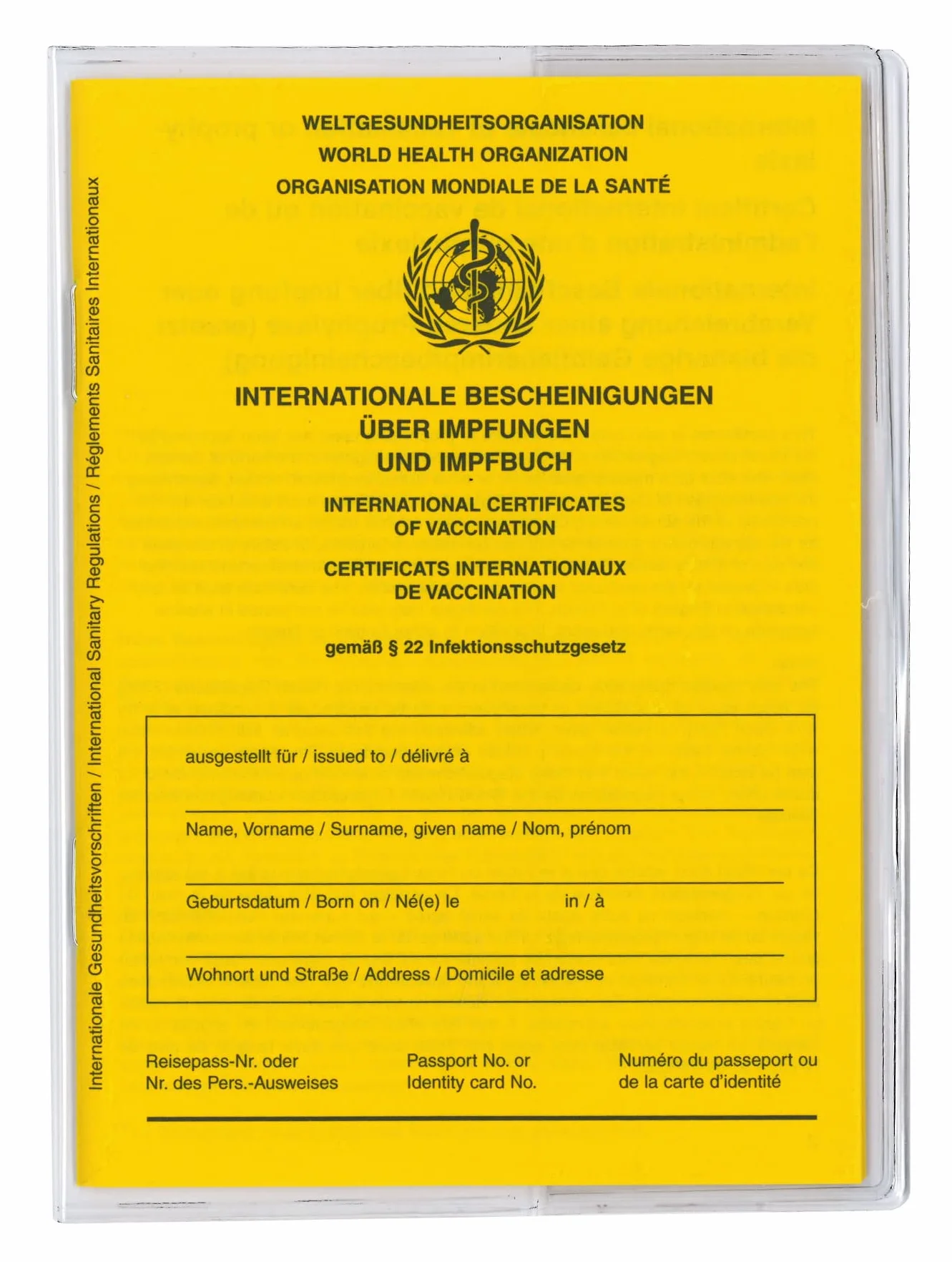 Passeport Vaccinal International avec Porte-carte et Étui Protection Transparent (Allemand, Anglais, Français)