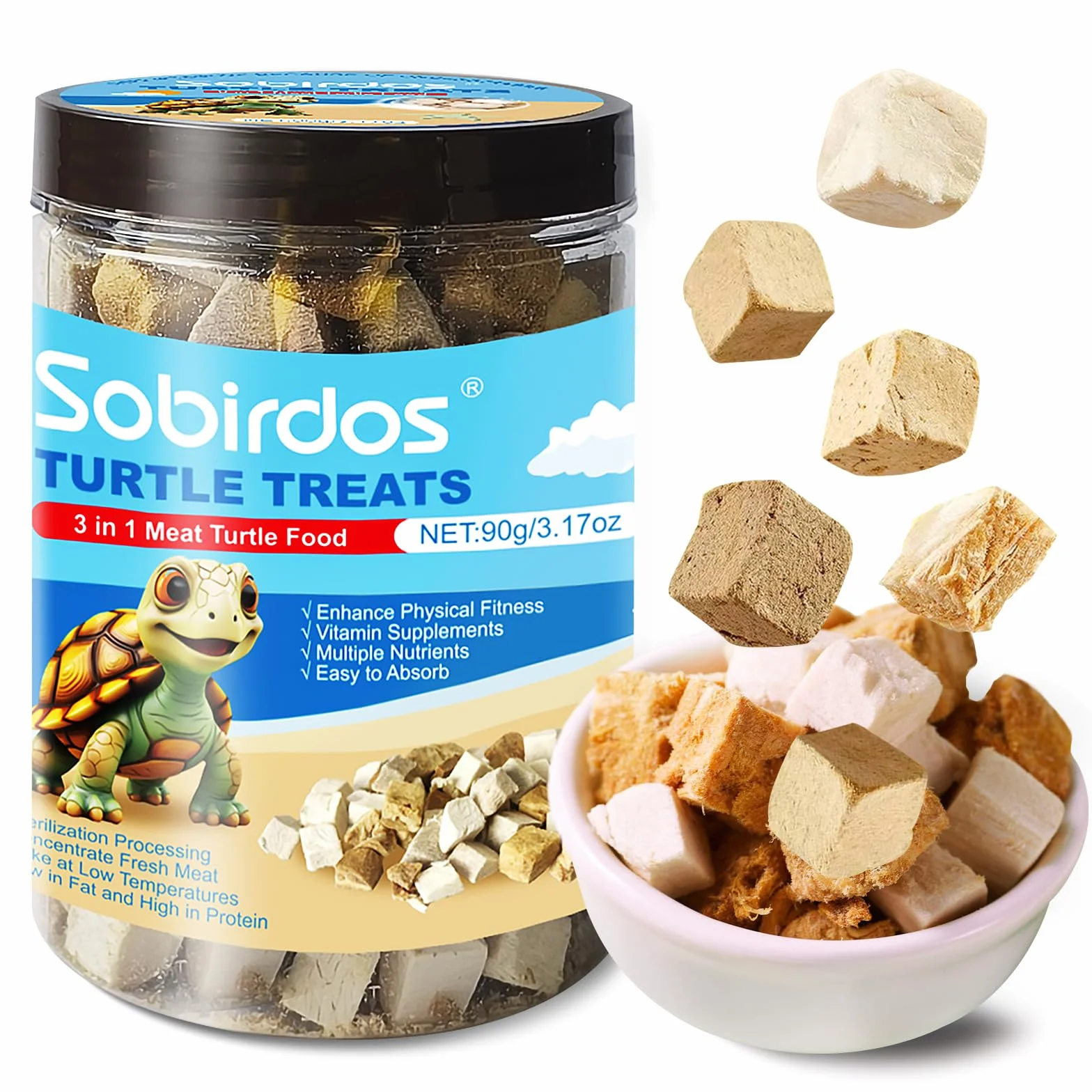 Nourriture 3 en 1 pour Tortues de Viande, Poulet et Poisson Lyophilisés, 90g