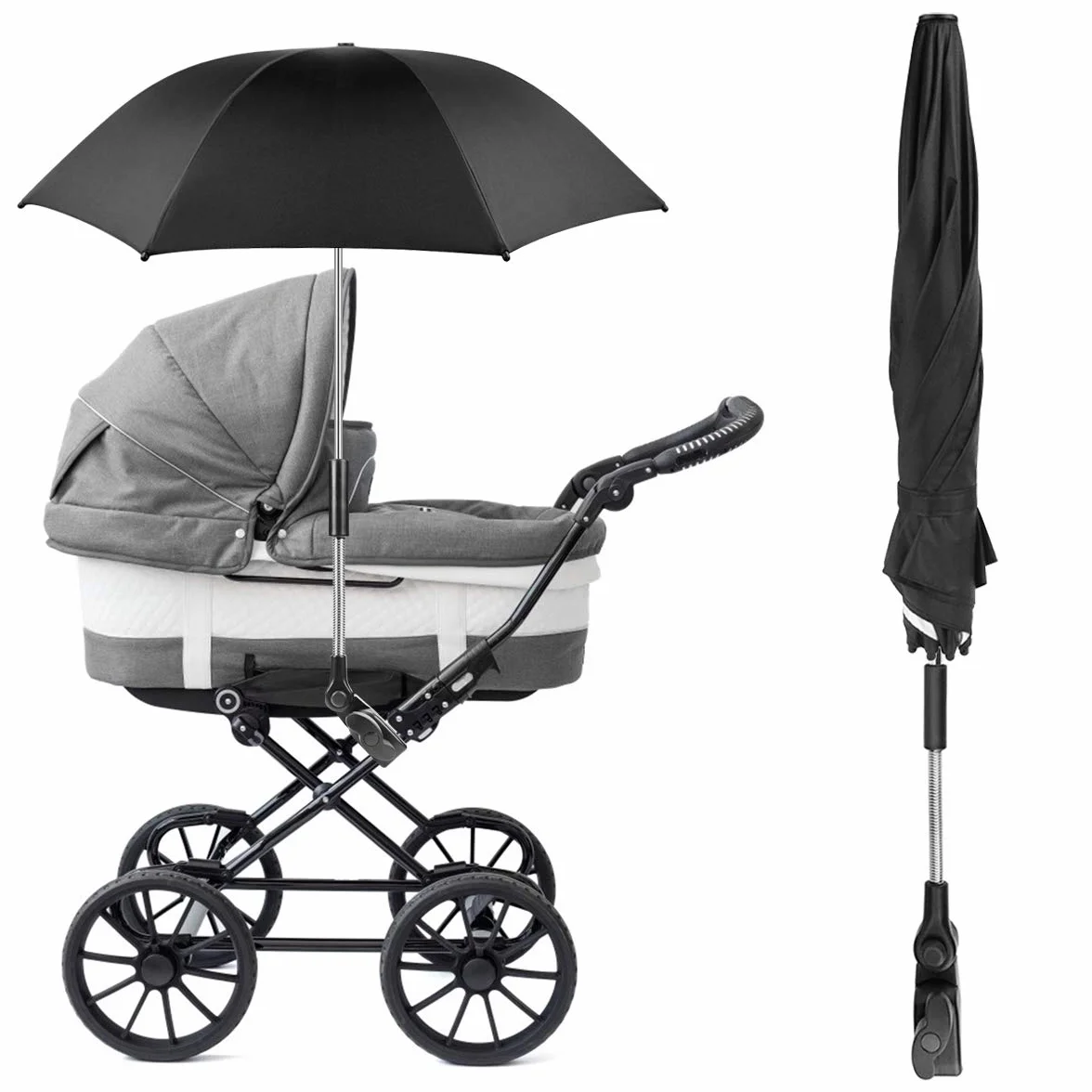 Ombrelle Universelle Anti UV 50+ Diamètre 73cm pour Poussette et Landau Noir