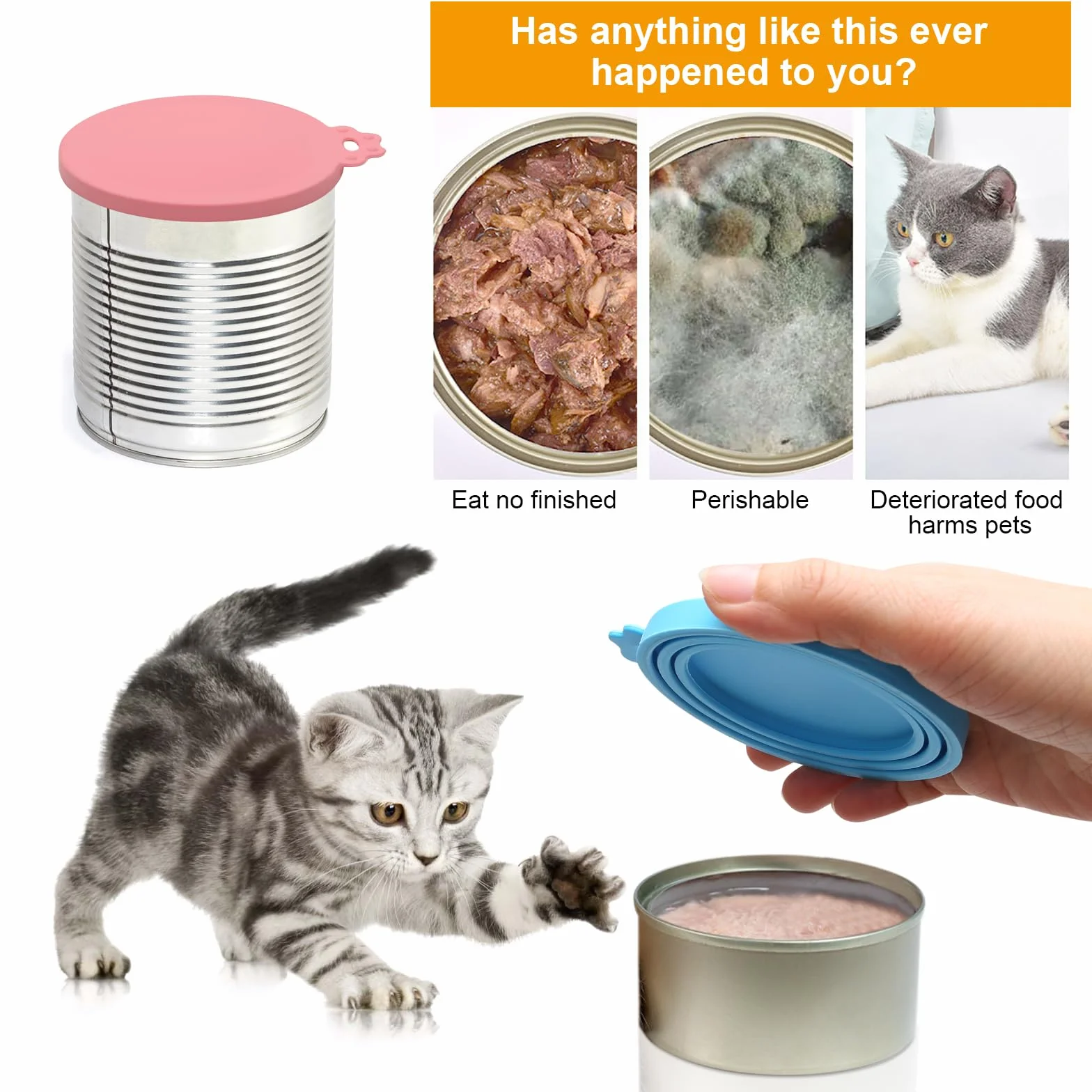 3 Pièces Couvercle Boite de Conserve, Couvercle Silicone pour Boîte en Réutilisable 3 Tailles Standard avec Cuillère à Friandises, Universels en Nourriture Humide pour Chats et Chiens