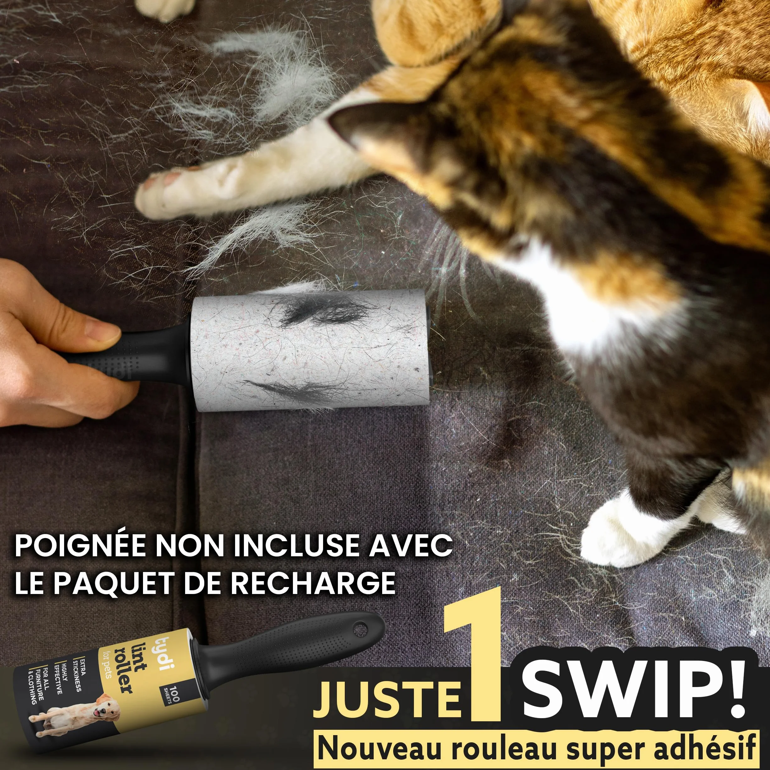 Tydi Rouleau Anti-Poils d'animaux réutilisable 600 Feuilles Brosse adhésive Recharge vêtements canapés Anti-Peluches